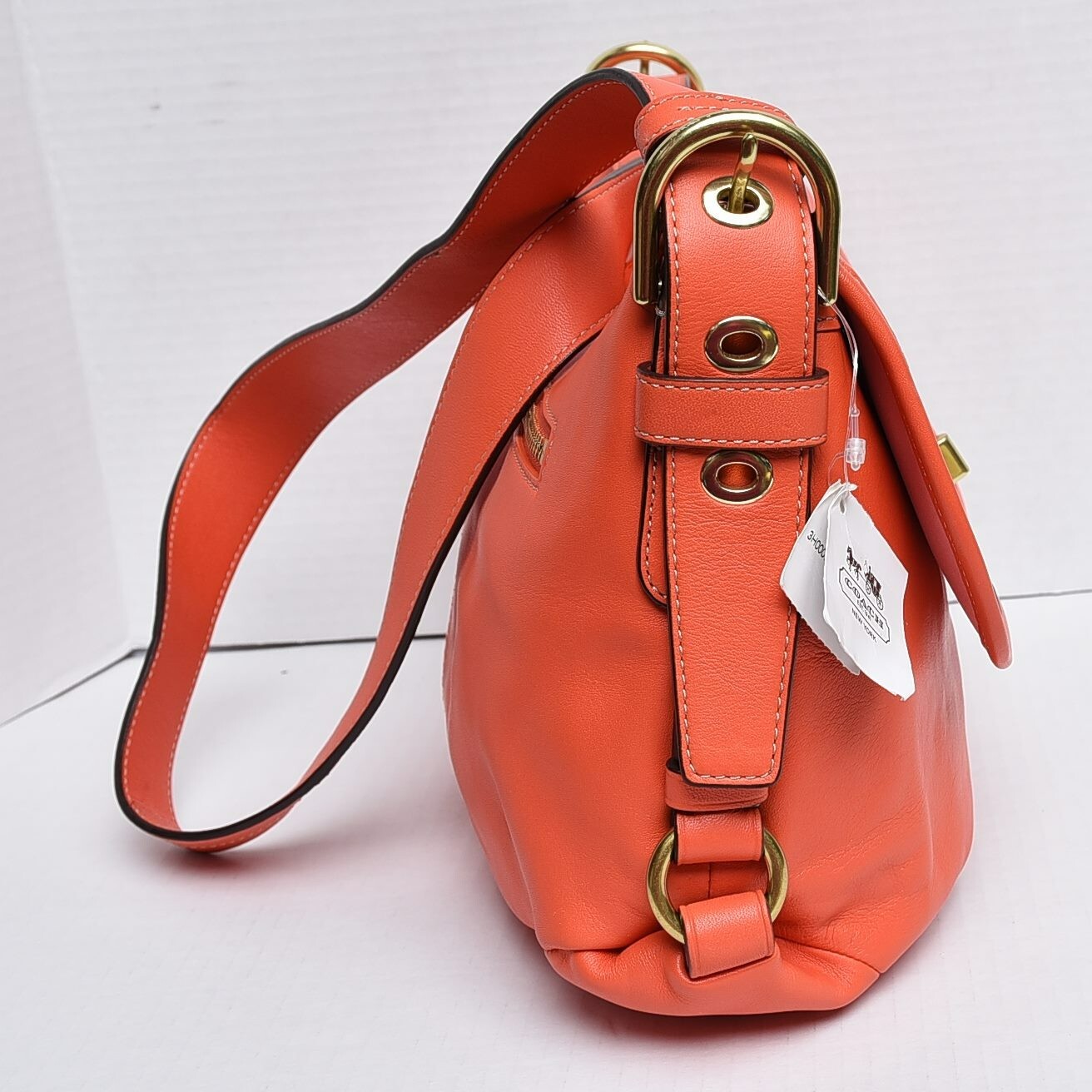New COACH Z Leather Flap Duffle Bag MSRP $328 Orange Z23987 B4B4D