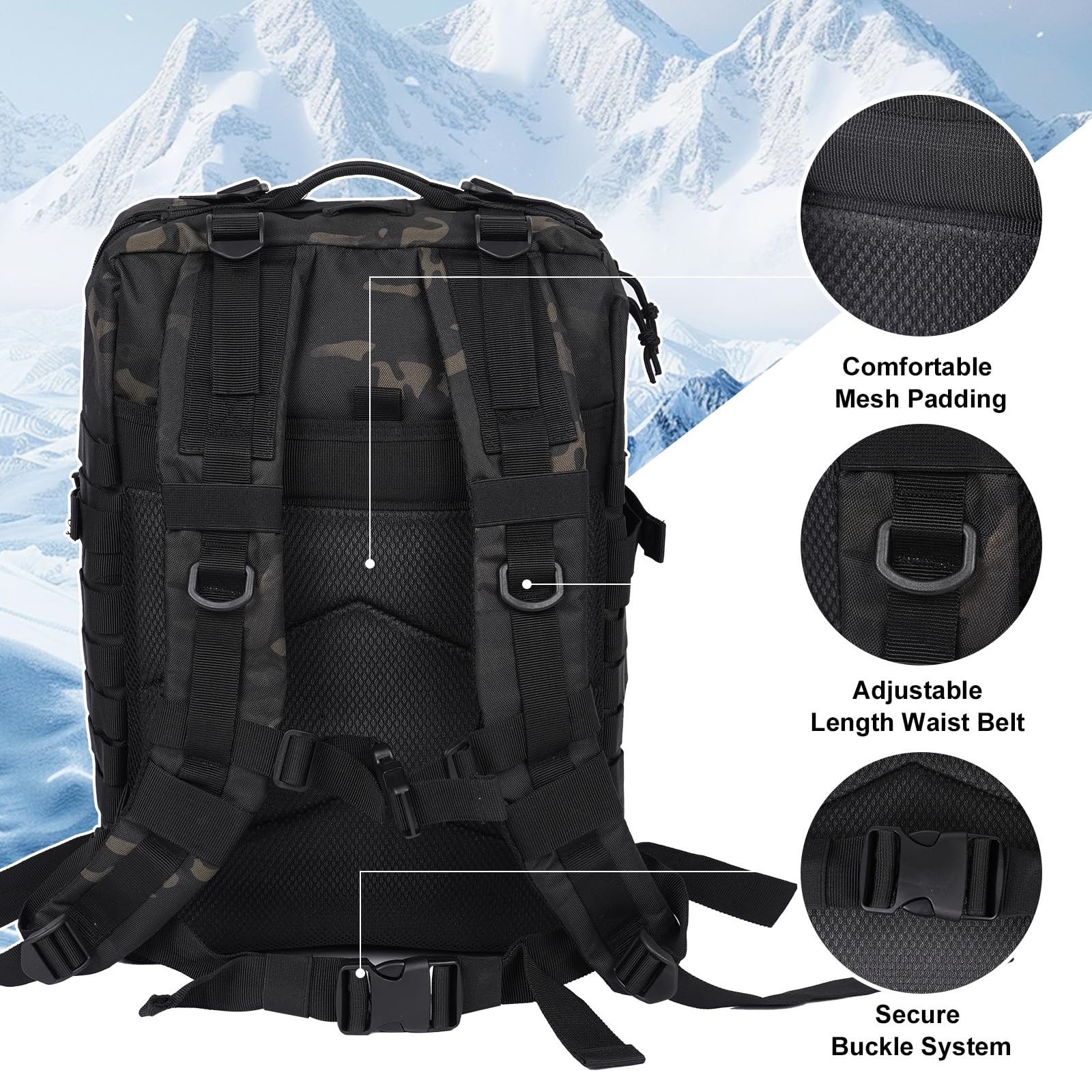 50L Large Military Tactical Backpack Molle Army Assault Pack for Travel Campi…