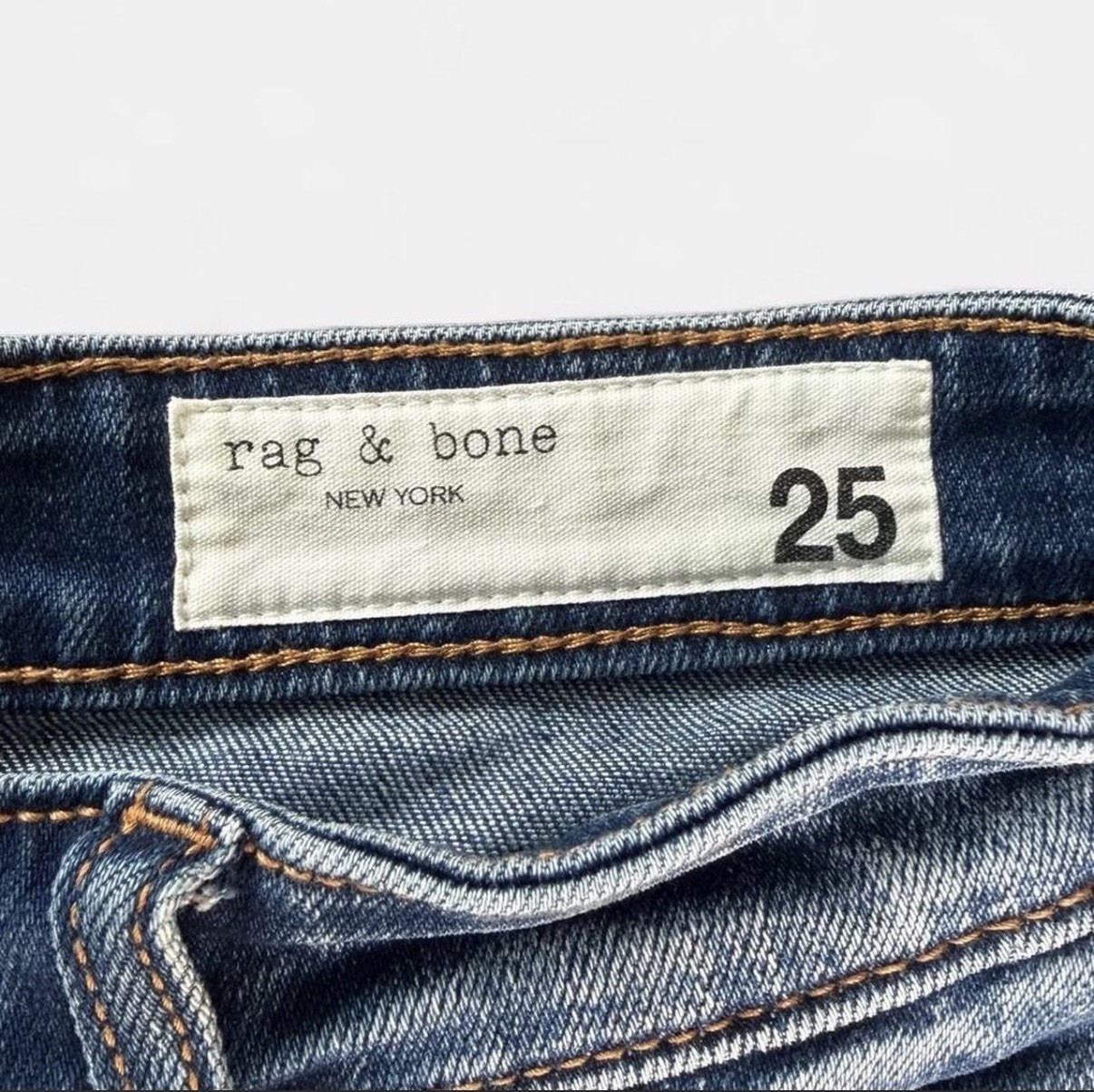 rag & bone Blue Medium Wash Denim Cut Off Shorts Mid Rise Women’s 25