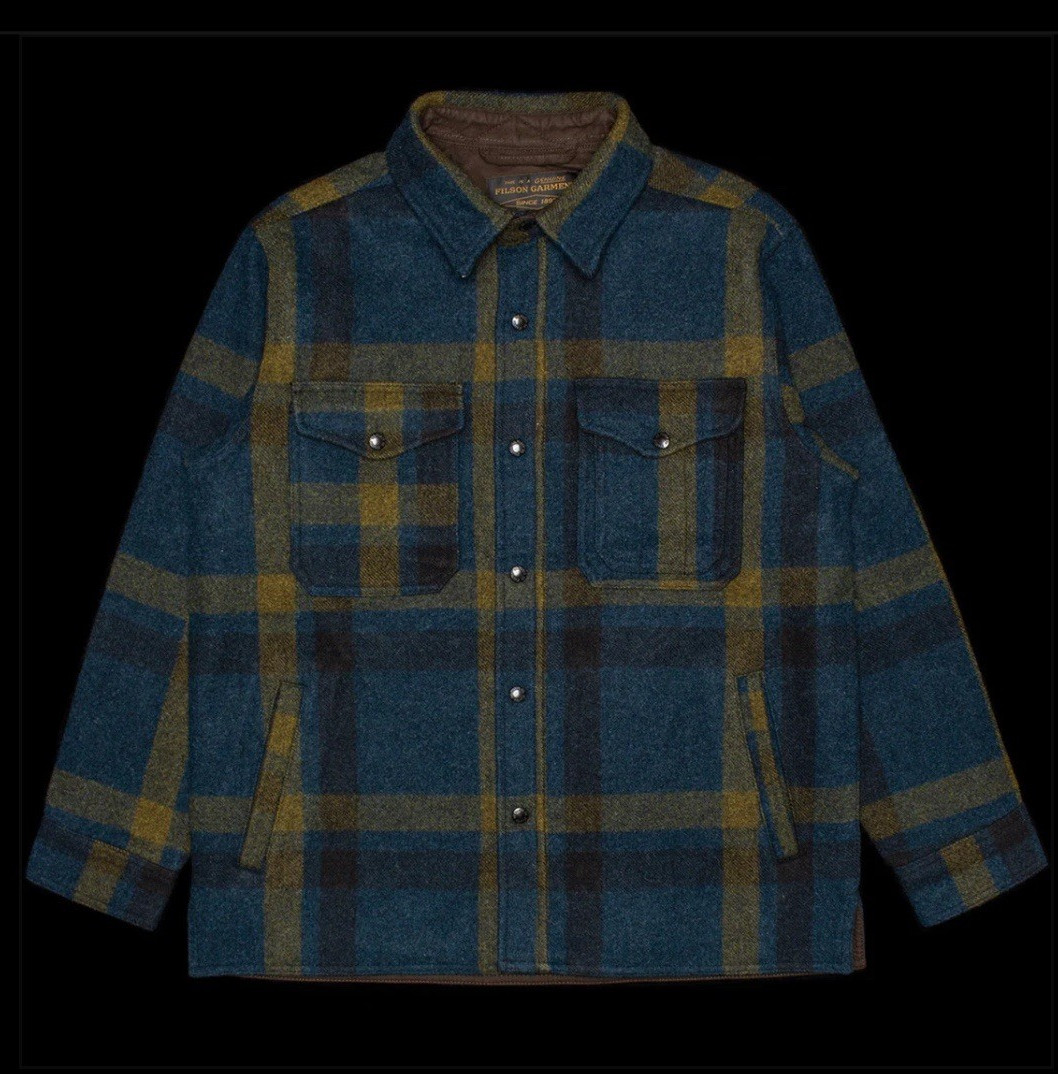 Filson Mackinaw Wool Lined Shirt Jac in RARE and DOSCONTINUED Teal and Ochre