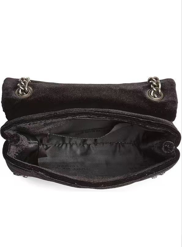 Kurt Geiger London Black Velvet Quilted Crossbody Silver Eagle Flower 20×8×15 cm