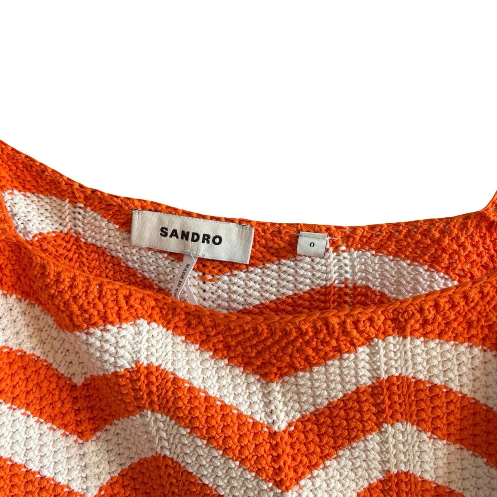Sandro NWOT Cassandre Chevron Stripe Knit Crop Top Orange White Beaded Sz 0 / S