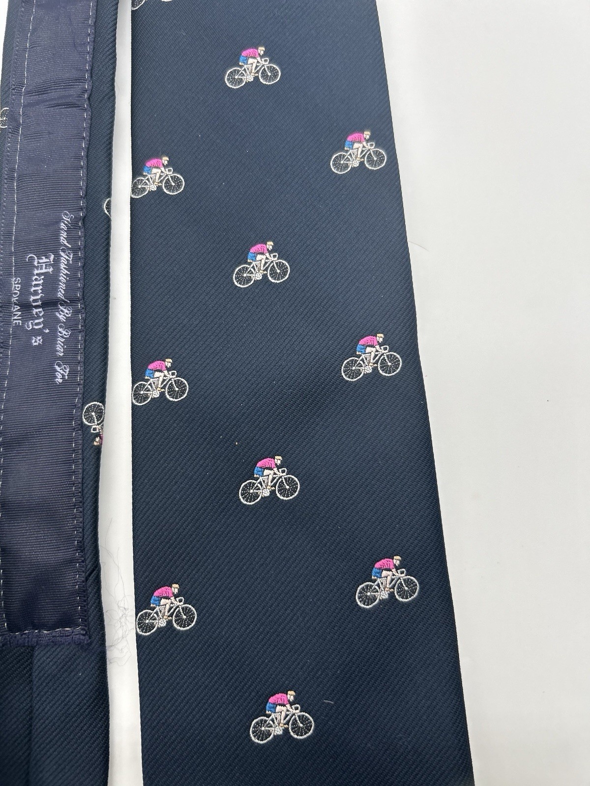 Vintage Briar Bicycle Silk Blend Necktie Navy Blue Cyclist Novelty Mens Tie