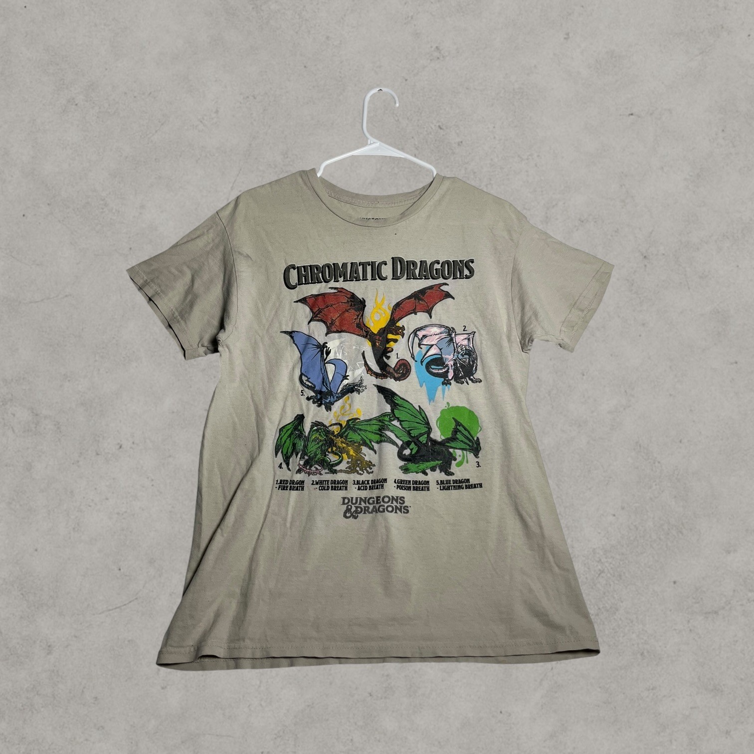 Dungeons & Dragons Chromatic Dragons Graphic T-Shirt Tan Size Medium D&D Tee
