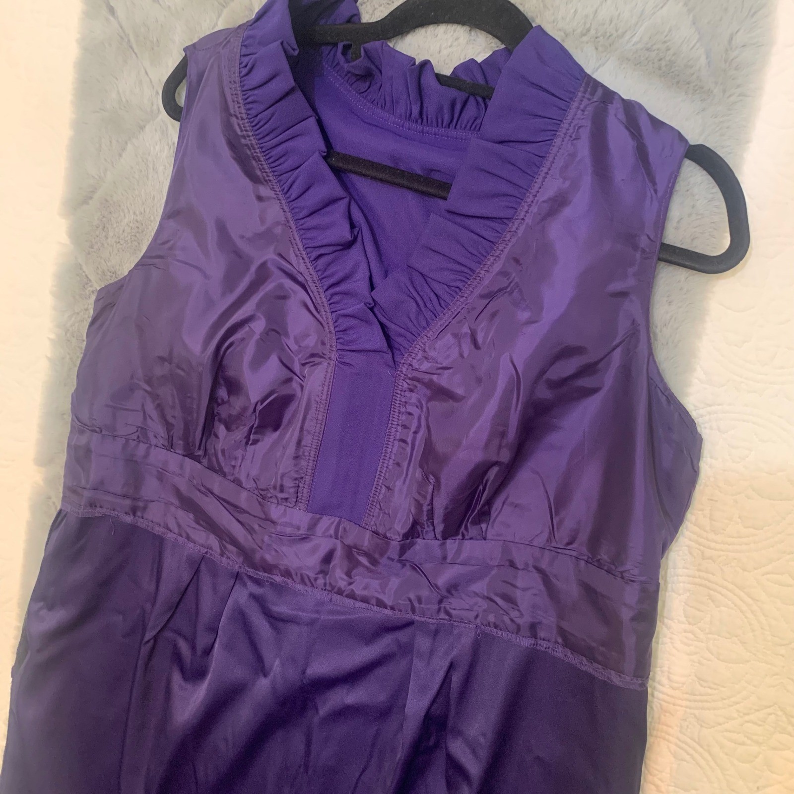 Dressbarn Womens Purple Ruffled V-Neck Sleeveless Sheath Dress Size 14 Lined