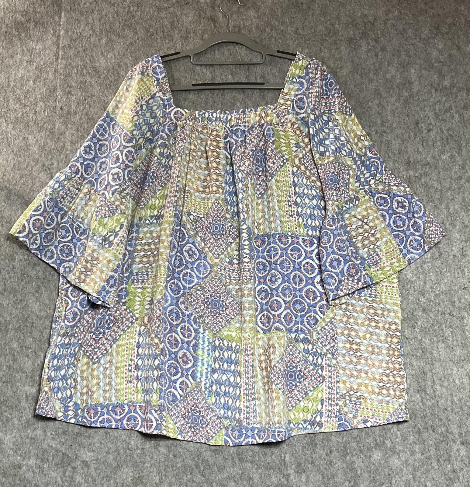 Kim Rogers Shirt Womens Plus 2X Multicolor Kimono Flutter Sleeve Relaxed Blouse
