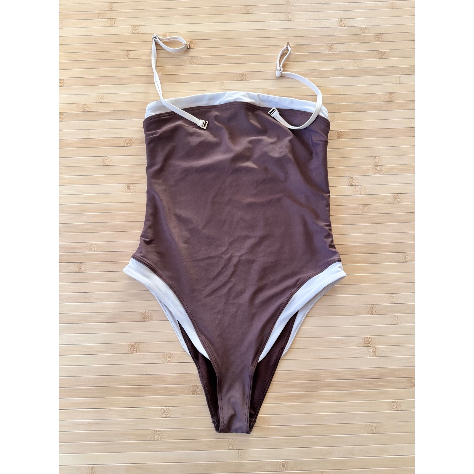Abercrombie & Fitch Brown Cream Colorblock Bandeau One Piece Swimsuit Medium
