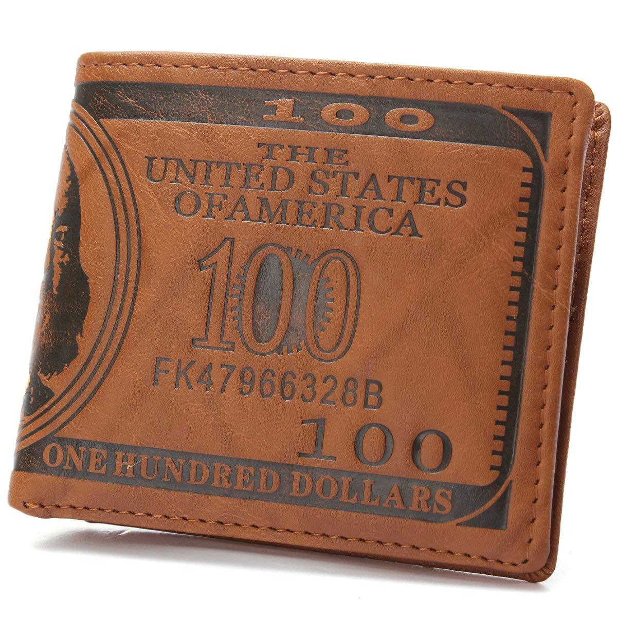 Men’s US 100 Dollar Bill Leather Wallet Bifold Card Photo Holder Slim Thin Purse
