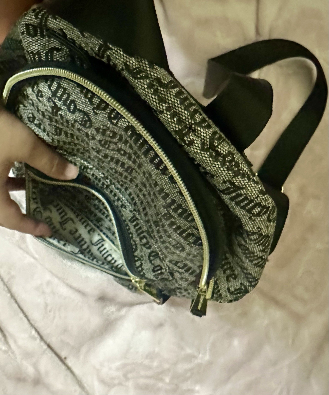 Juicy Couture Mini Backpack Black/Gray Logo Print Zip Outer Pockets