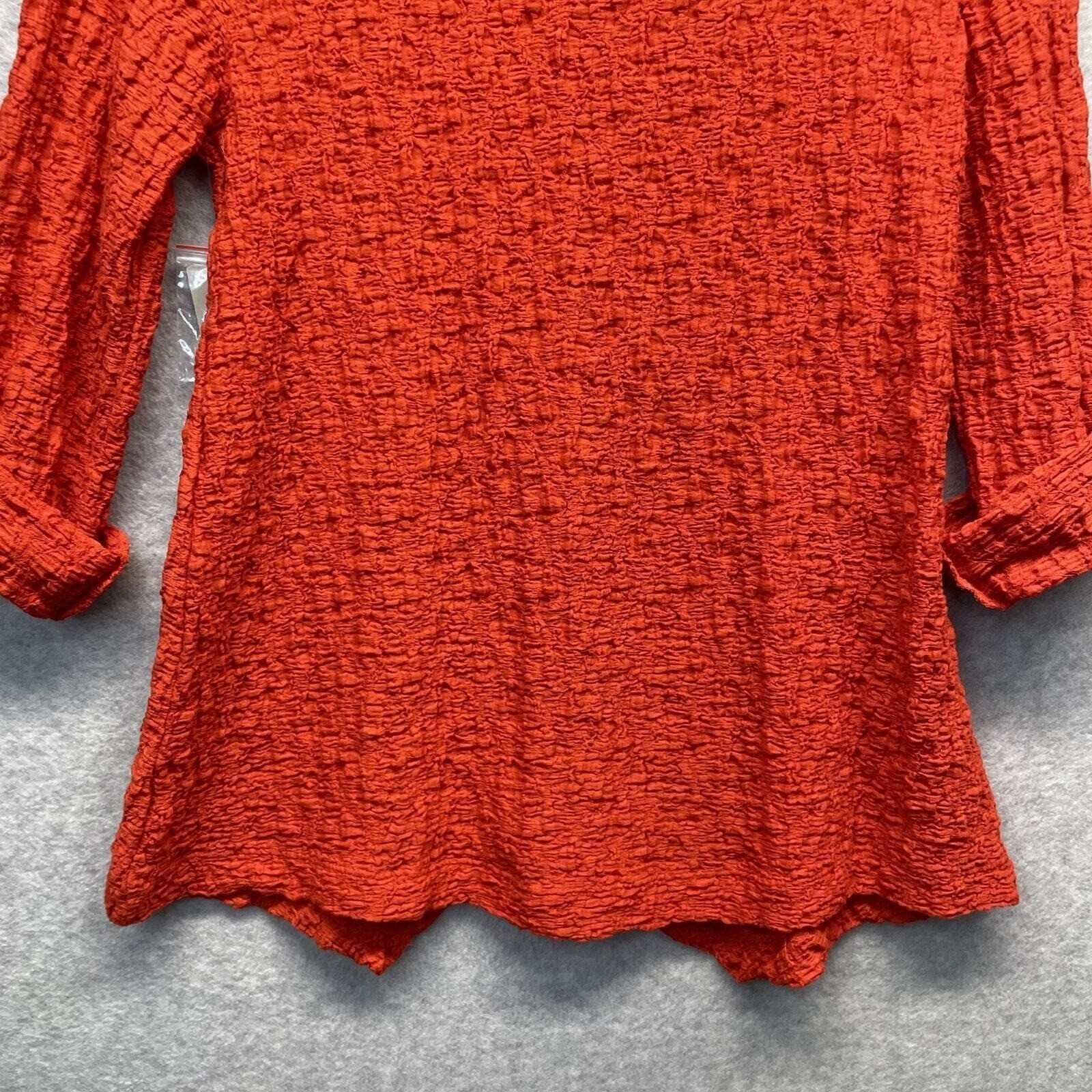 Ali Miles Textured Crinkle Top Womens Petite Small Red Blouse Roll Tab Sleeve