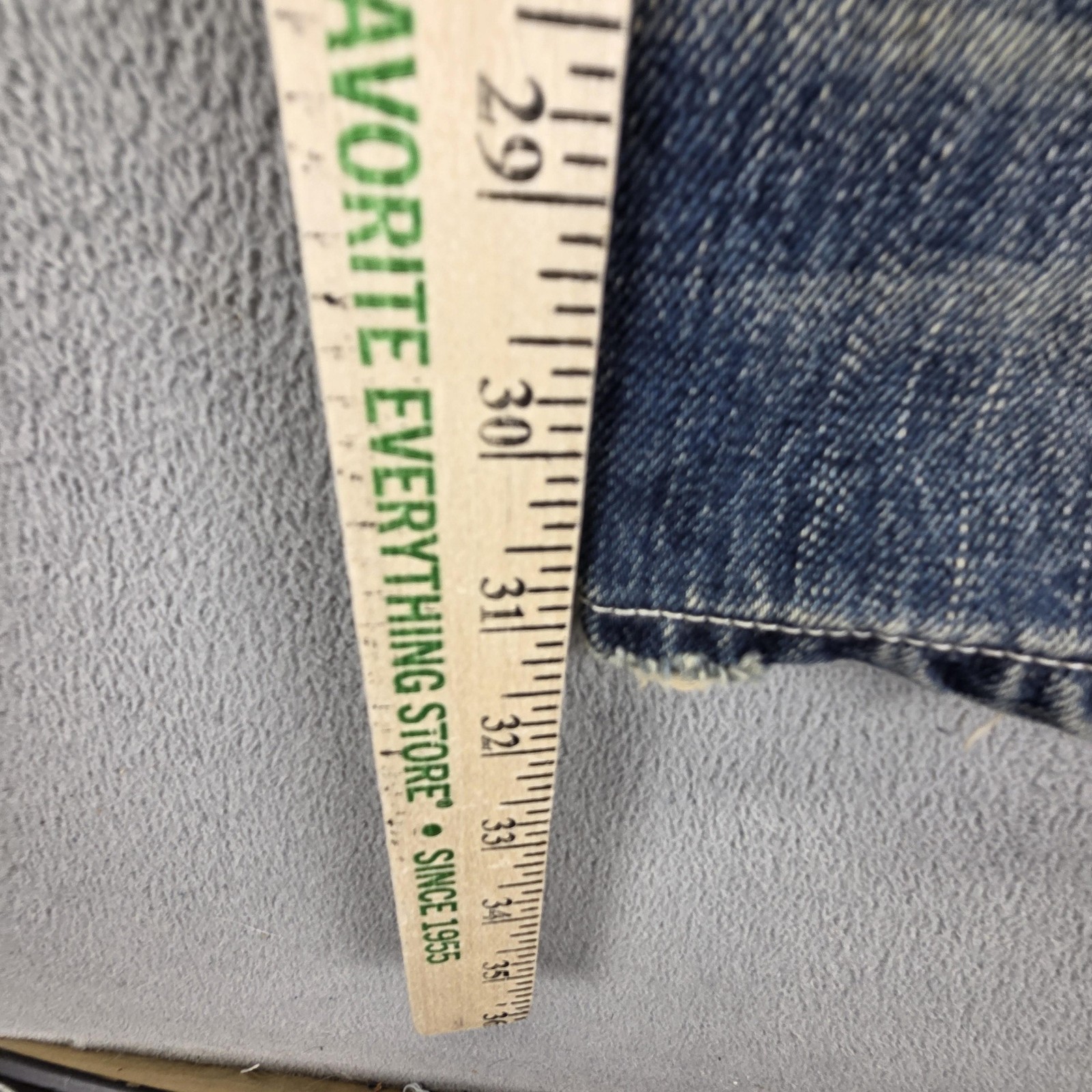 Selvedge Jeans Mens Blue Thrashed Patchwork Whiskers Honeycomb Fits 33×31