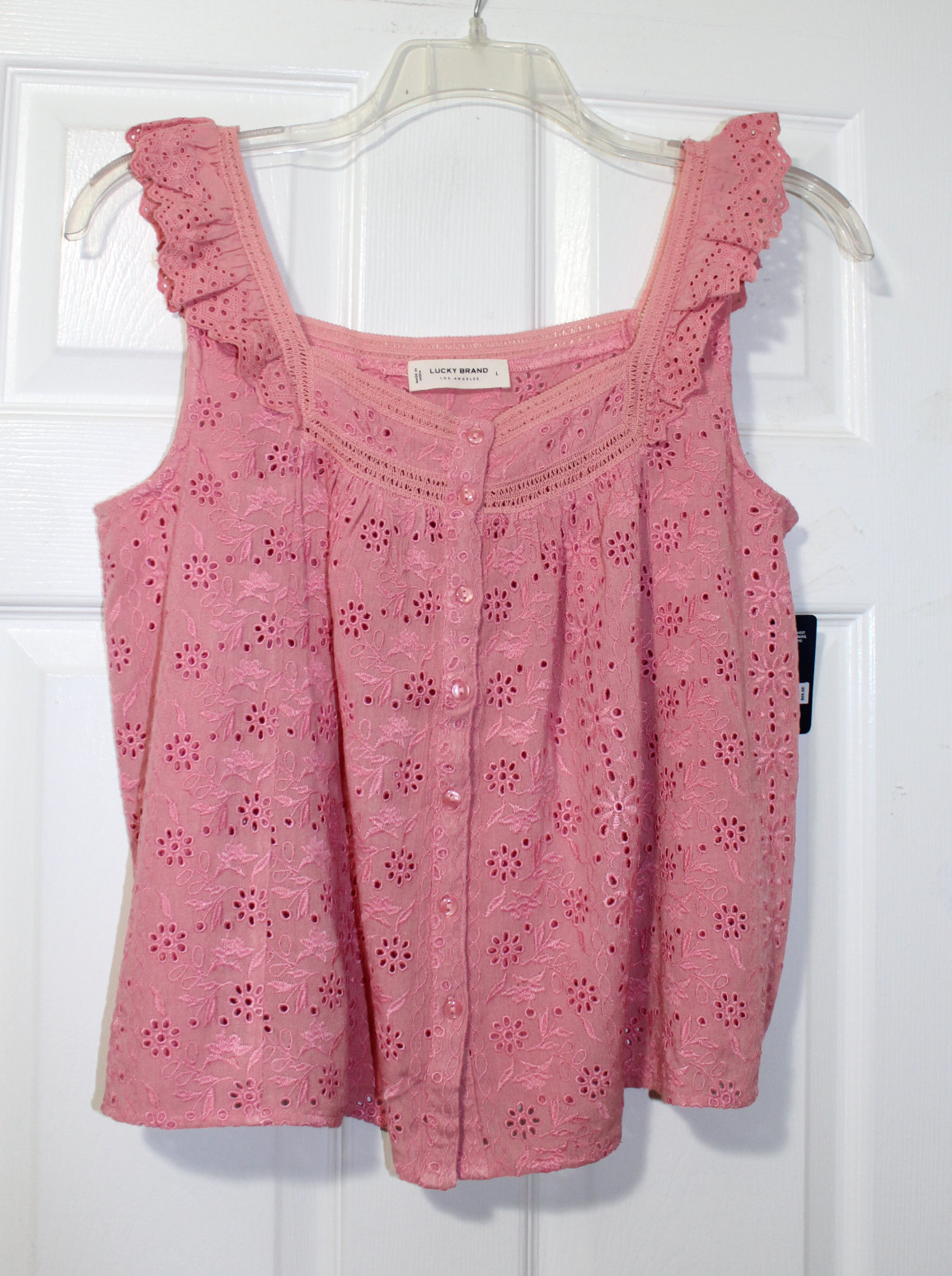 Lucky Brand Women XL Pink Rose Eyelet Strappy Tank Cami Top NWT