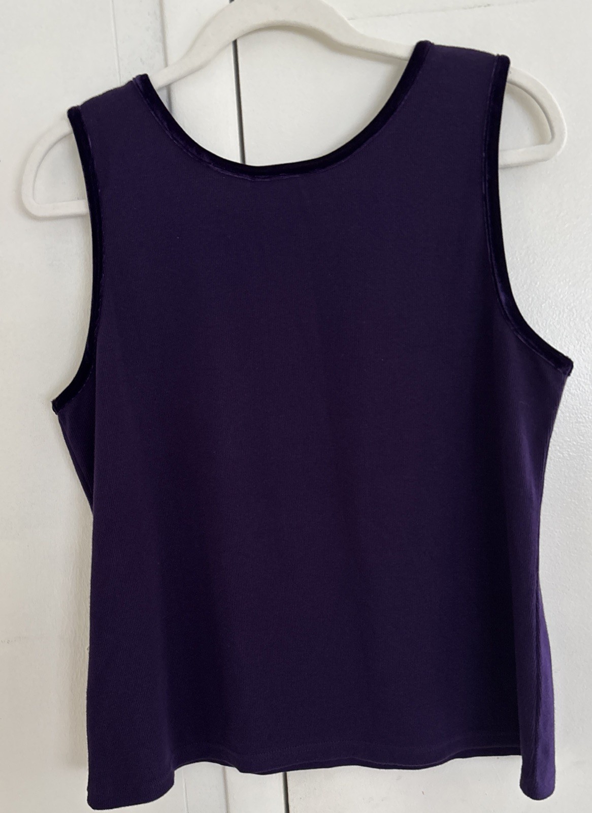 Stretch Scoop Neck Tank, Purple Plum, Velvet Look Trim, Sz L Y2K, Cottage Core