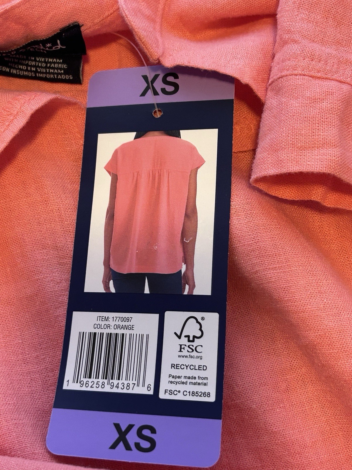 Splendid Women’s XS Linen Blend Blouse Coral Pink Short Sleeve Split Neck NWT