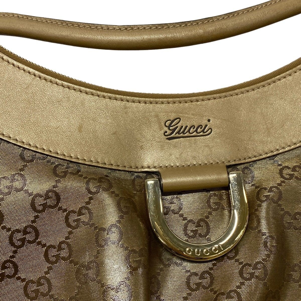 GUCCI Abby GG Monogram Bronze Jacquard Leather Shoulder Bag Auth