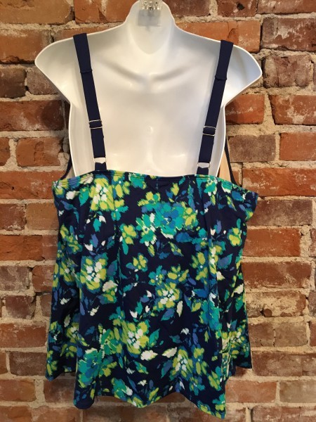 Denim & Co Beach Navy Blue Multi Floral Tankini Top 24 W NEW a289102 Swimsuit