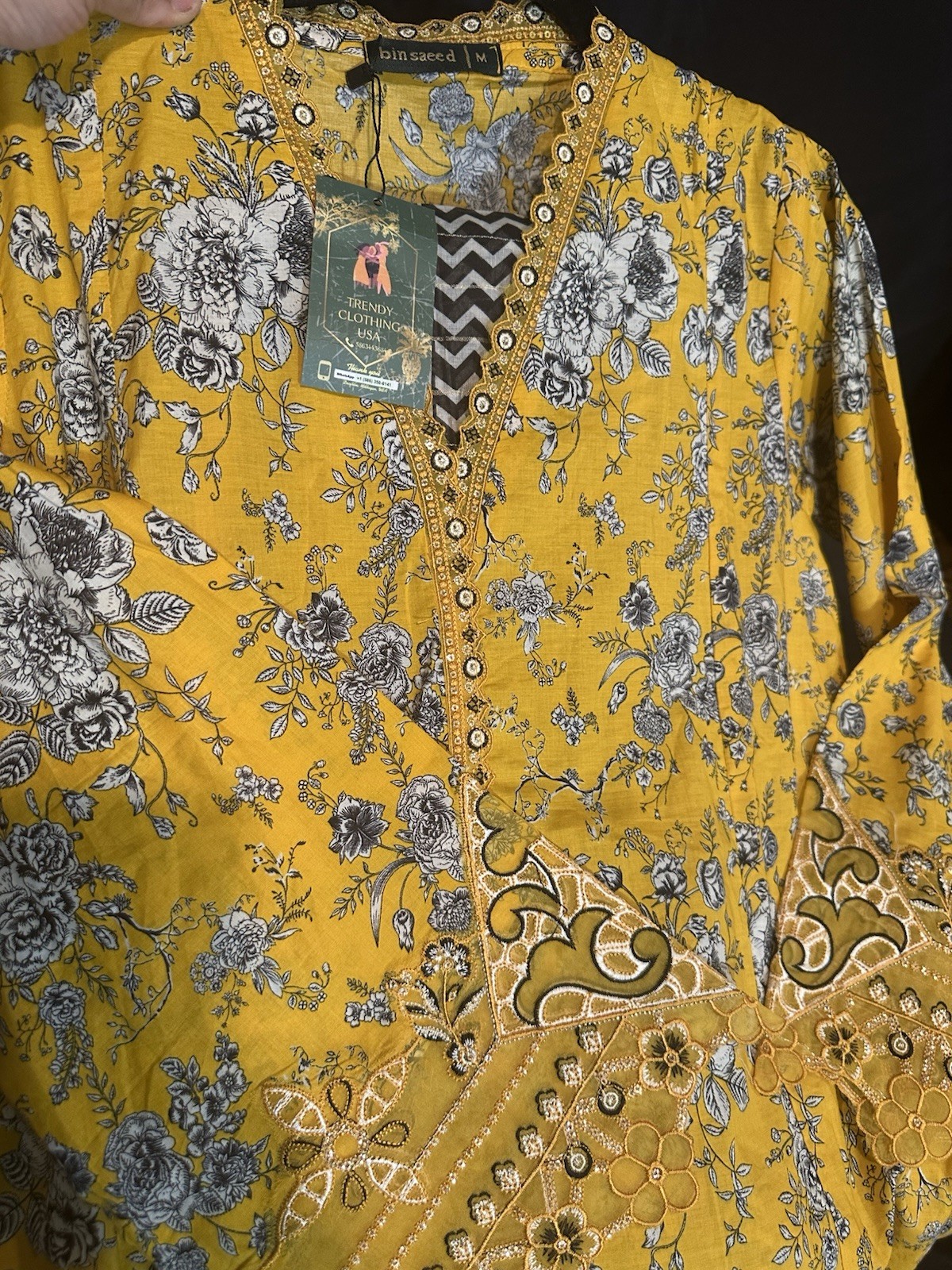Premium Lawn Cotton 3 Pc Suit-Bin Saeed ,Cut Work Emb- Aline Style-M & L – $44