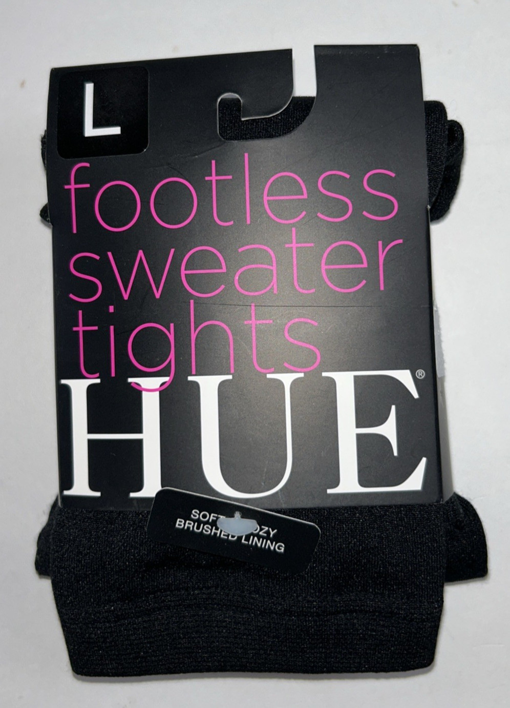 NEW HUE Size L Women’s Tights Footless Opaque Black Sweater Brushed Lining