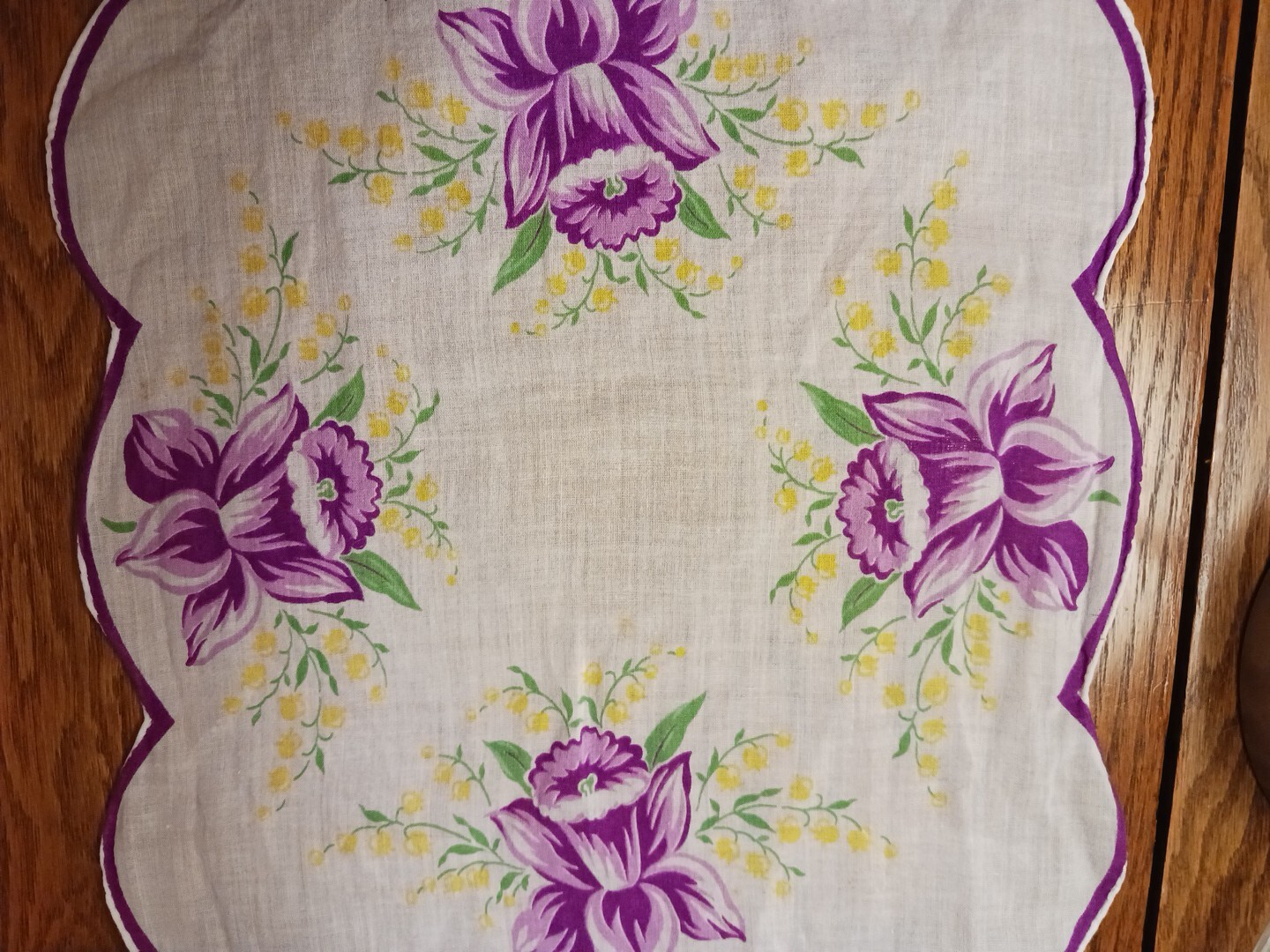 2 Vintage Ladies Hankies -Pretty Purple Irises. 11 X 11.5 in. Nice Condition.
