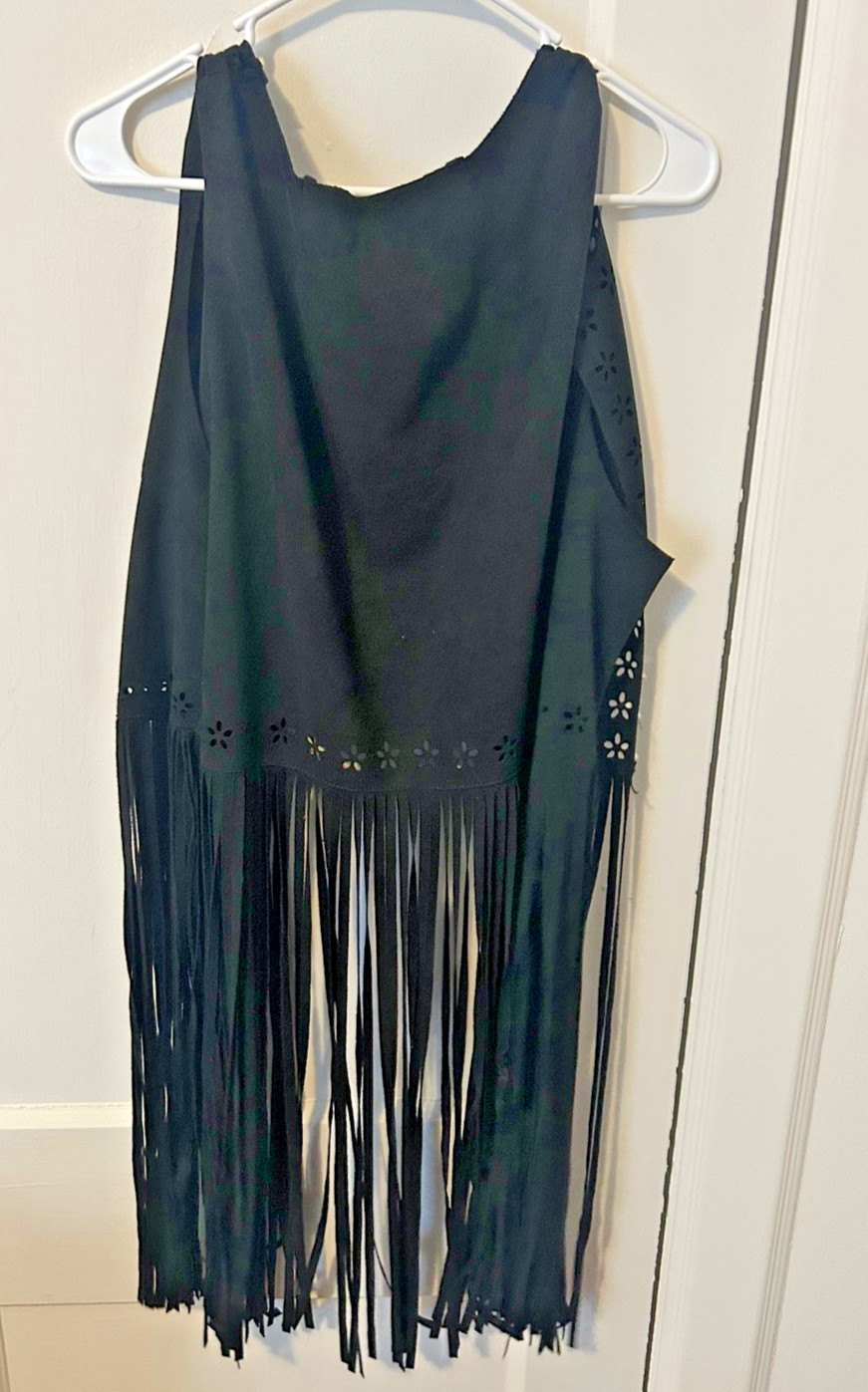 Relish NOLESS Black Fringe Vest No Sleeve Size 2XL