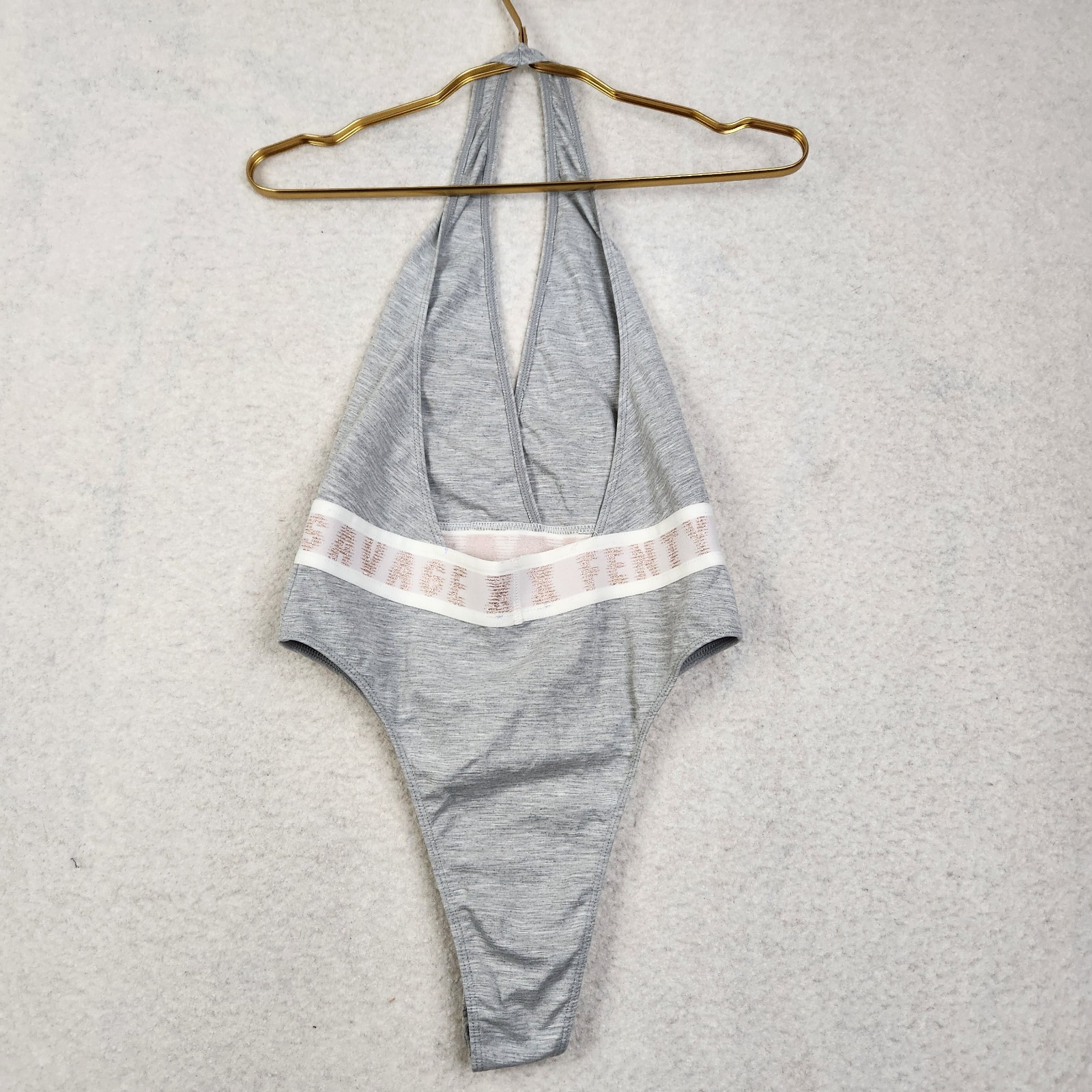 Savage X Fenty Womens Size Small Gray Deep Plunge V-Neck Snap Crotch Bodysuit