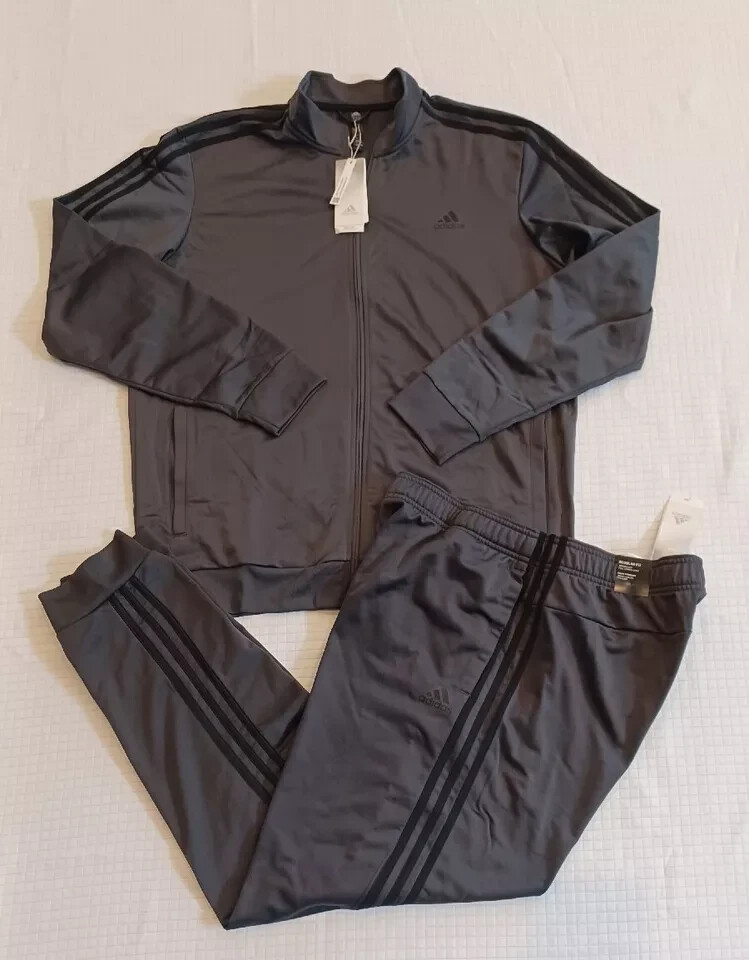 Adidas Mens 3 Stripes Tricot Tracksuit NWT Jacket & Pants Set Gray Multiple Sz