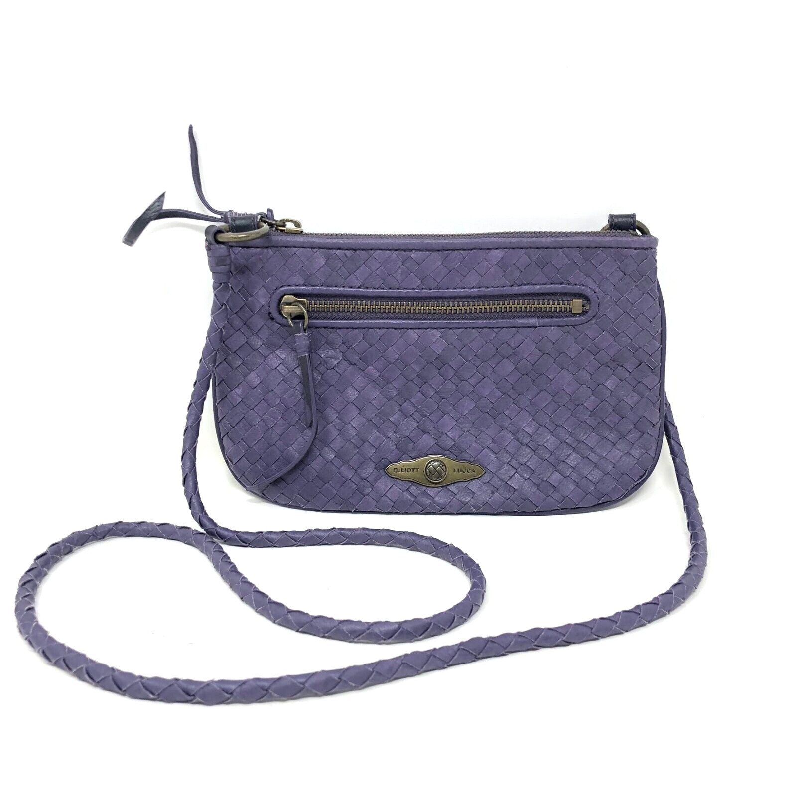 Elliott Lucca Purple Woven Shoulder Bag Rectangle Zip Closure Lightweight