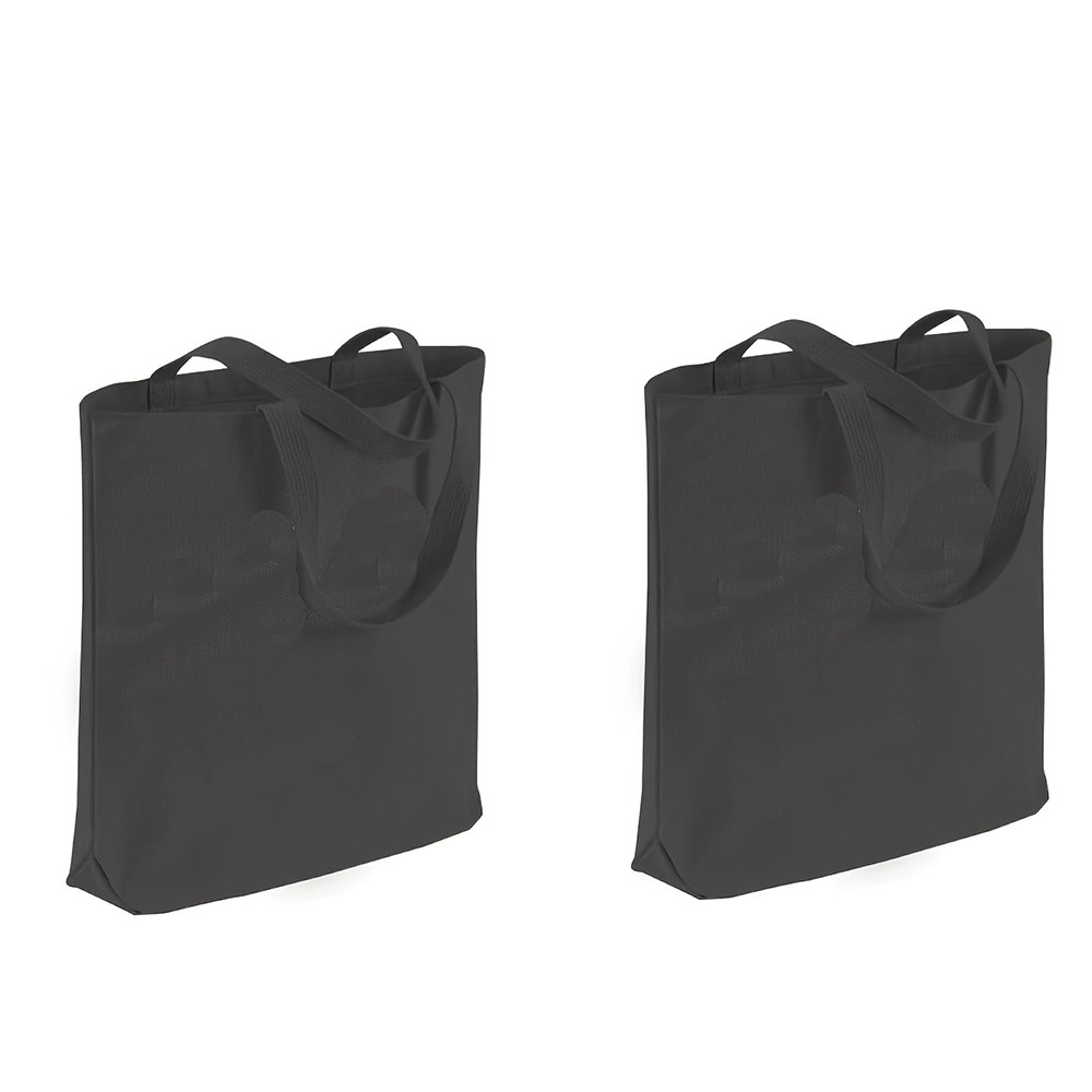 2 Pack Reusable Black Canvas Grocery Tote Bag, Long Shoulder Strap Women Handbag