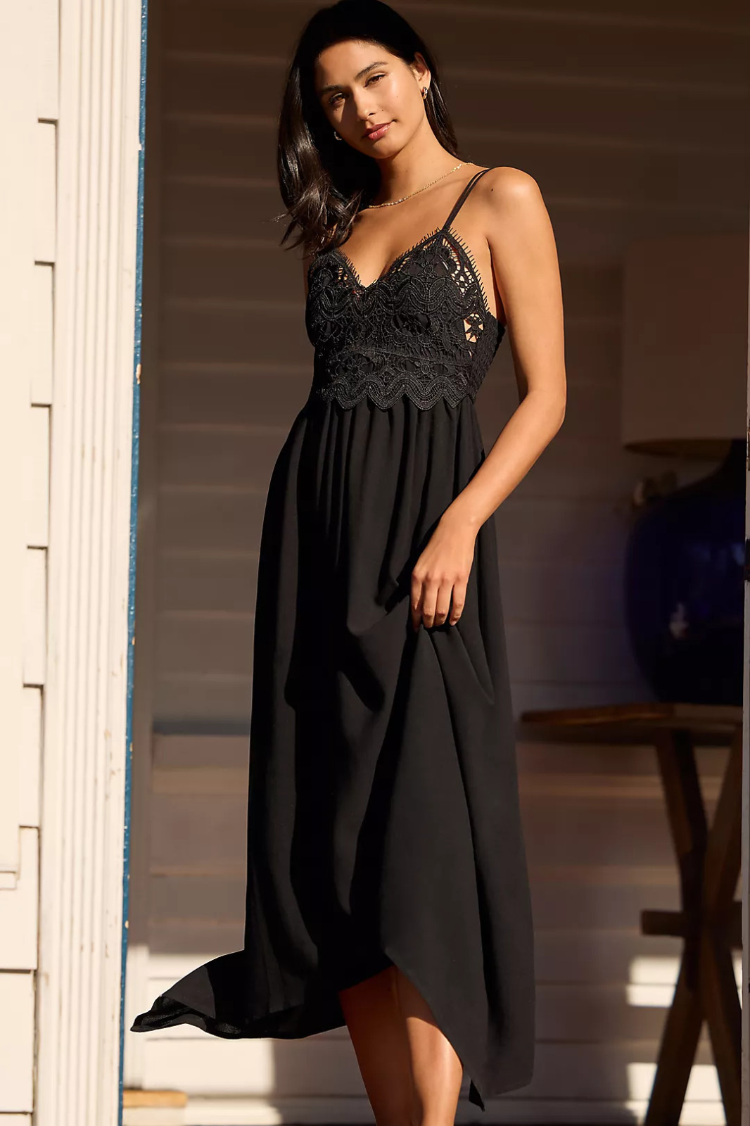 Anthropologie The Viviette Lace Midi Dress Asymmetrical Whimsygoth Boho Sz S