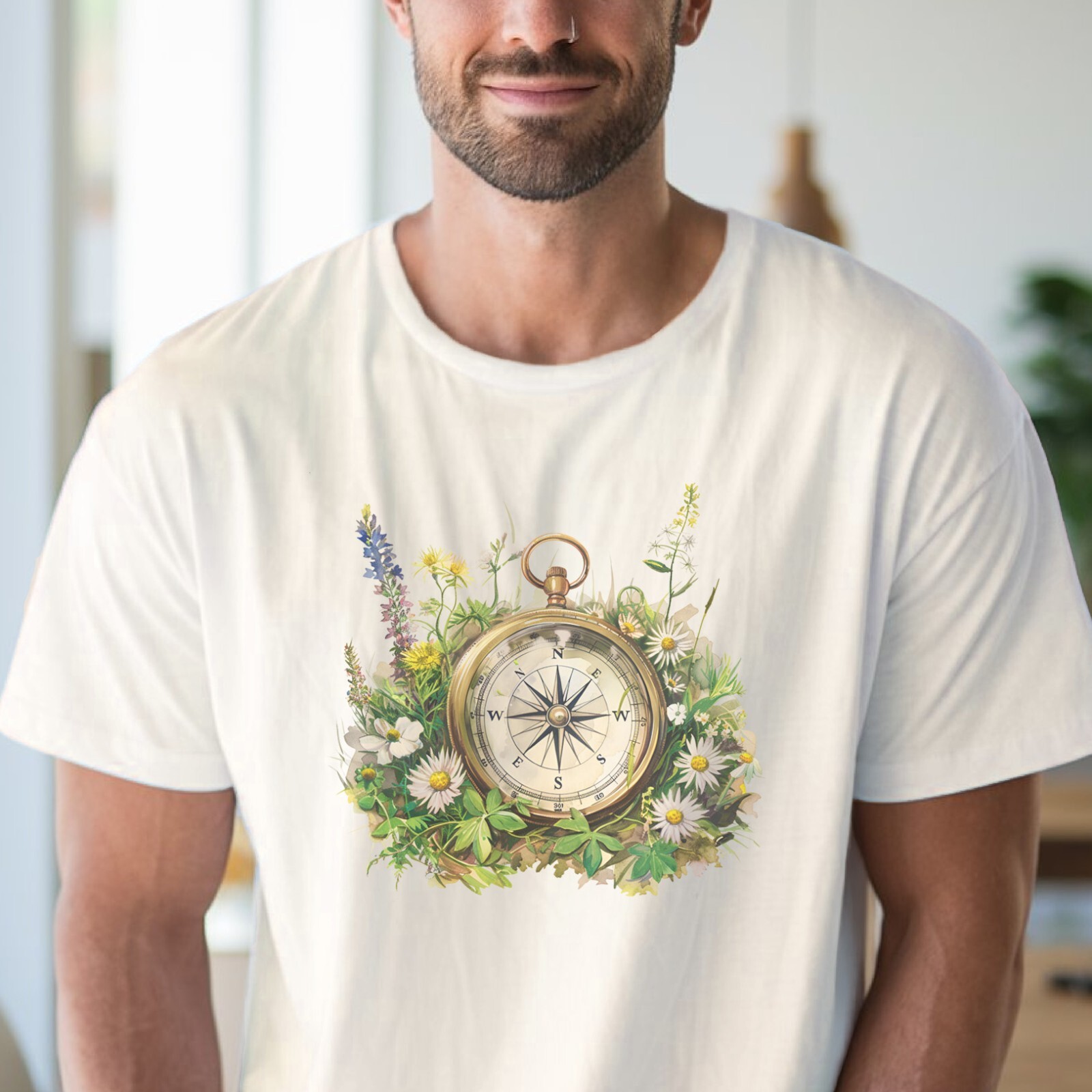 Floral Compass Tee Nature Shirt Wanderlust Top Adventure Clothing