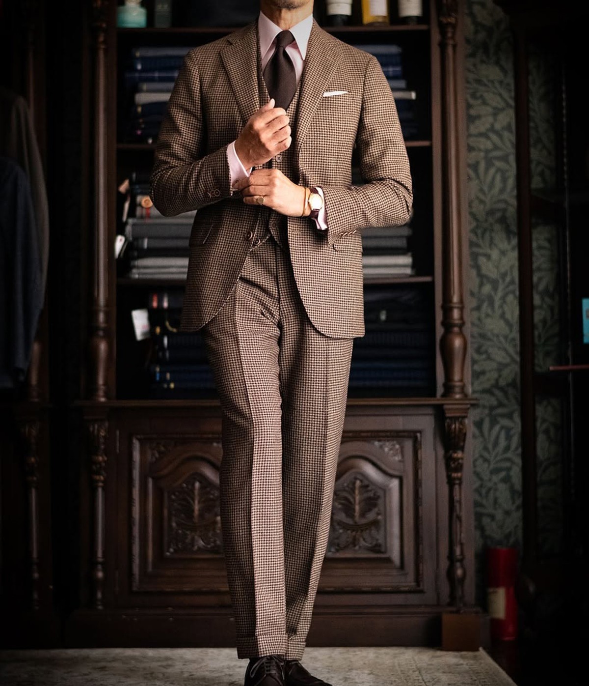 Men Suits Regular Fit Formal Notch Lapel Groom Prom Houndstooth Single Breasted