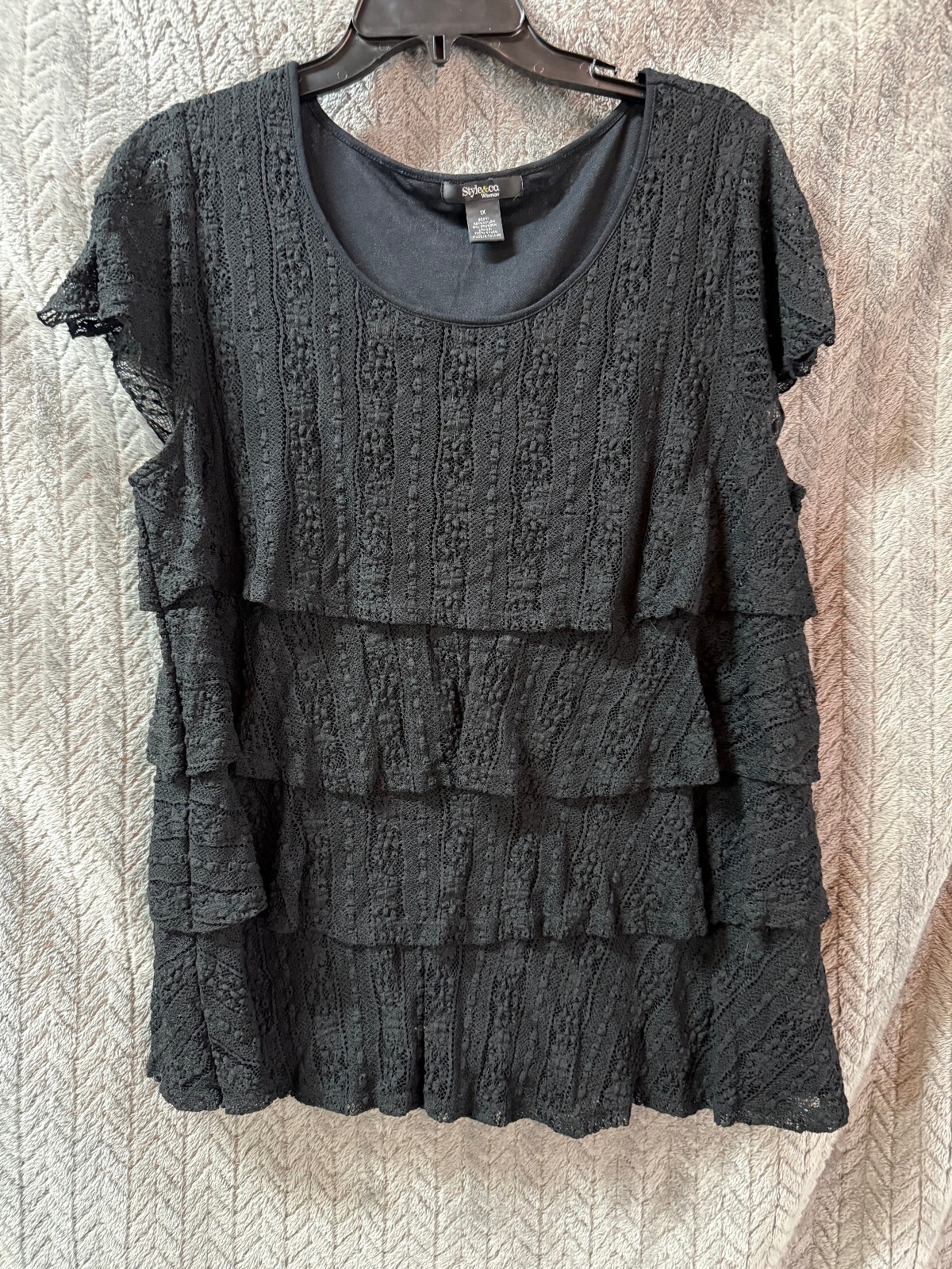 Style & Co. Woman Black Layered Ruffle Top Size 1X