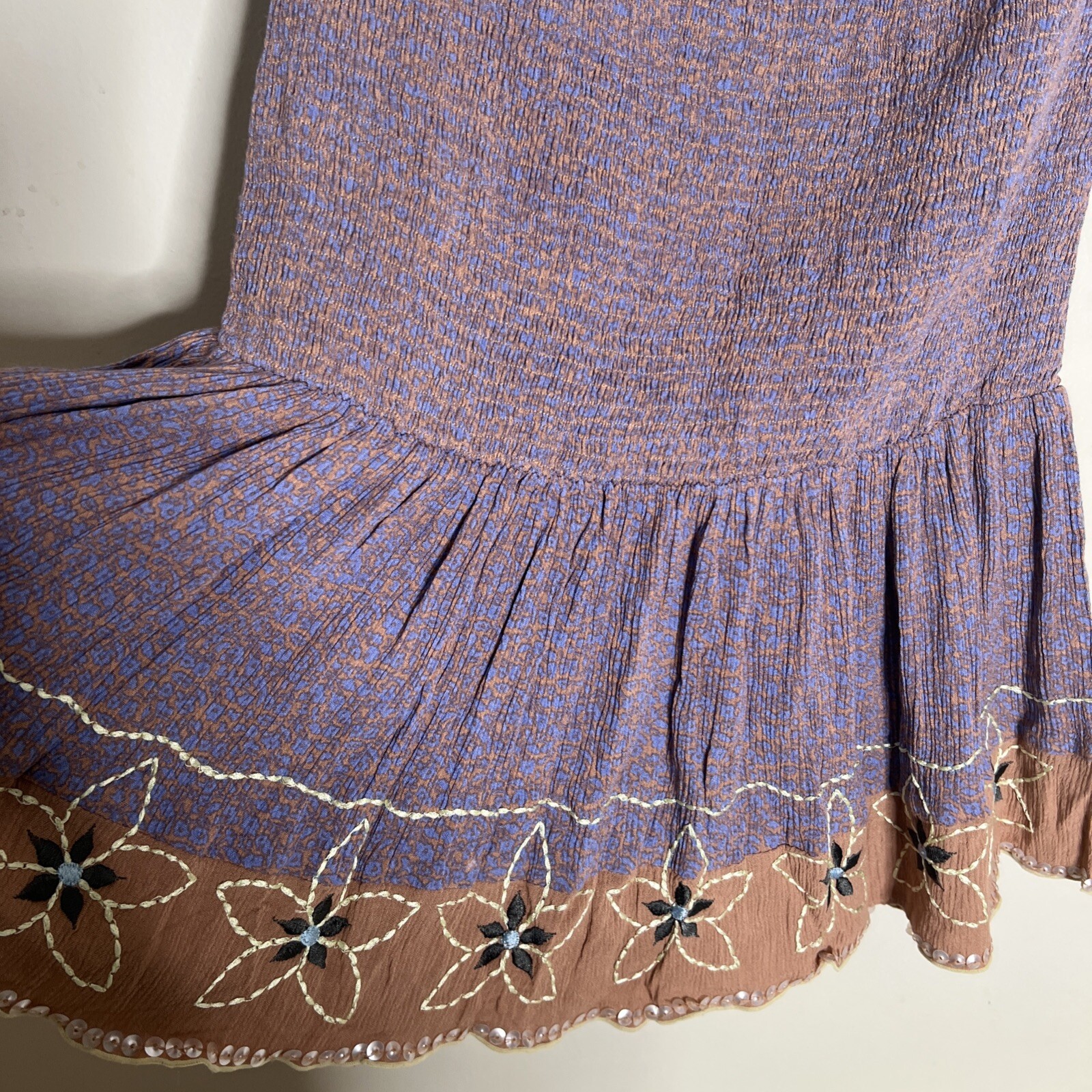Free People Bali Chasing Dreams Smocked Drop waist Embellished Mini Slip Dress S