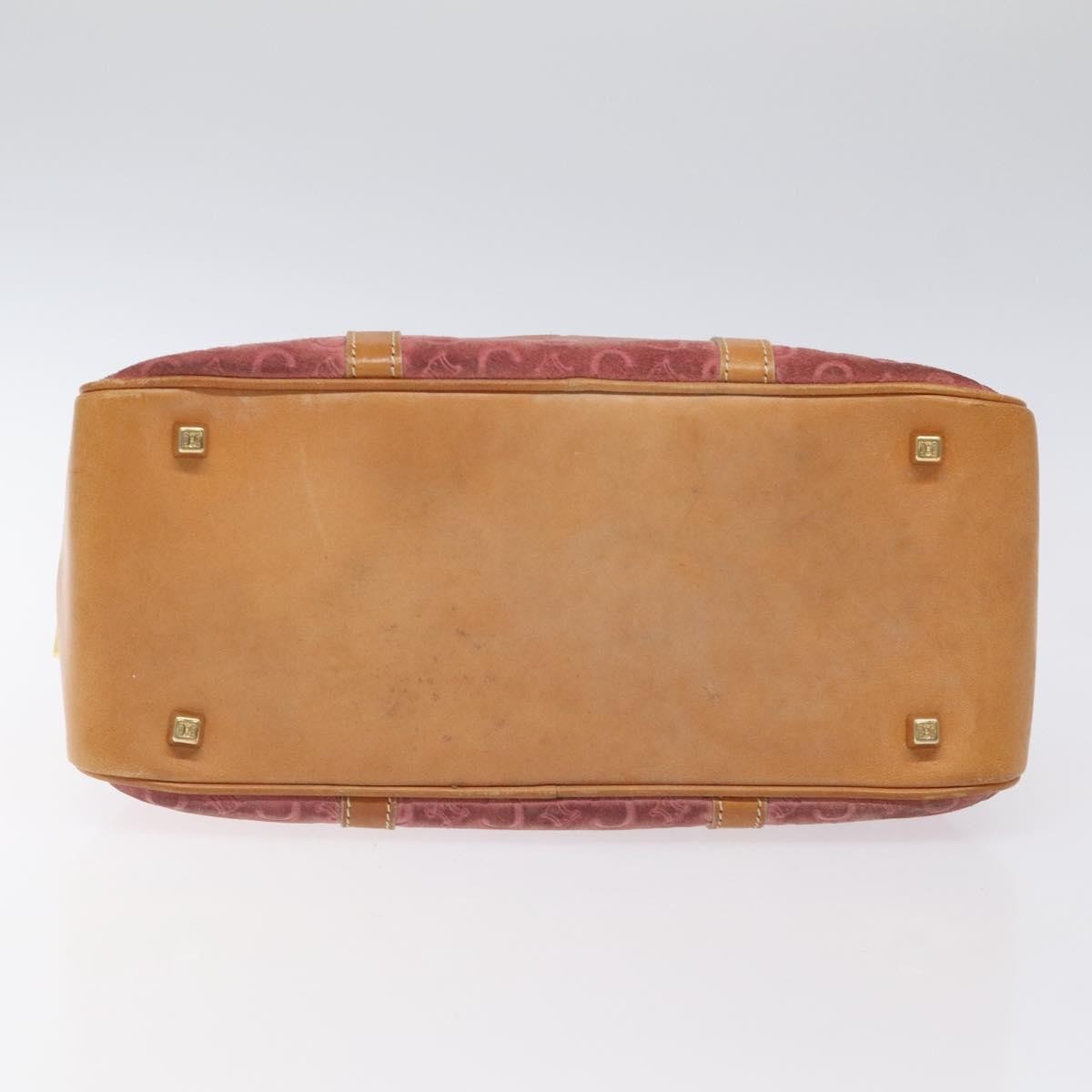 CELINE C Macadam Canvas Hand Bag Suede Pink Gold Auth BA1225