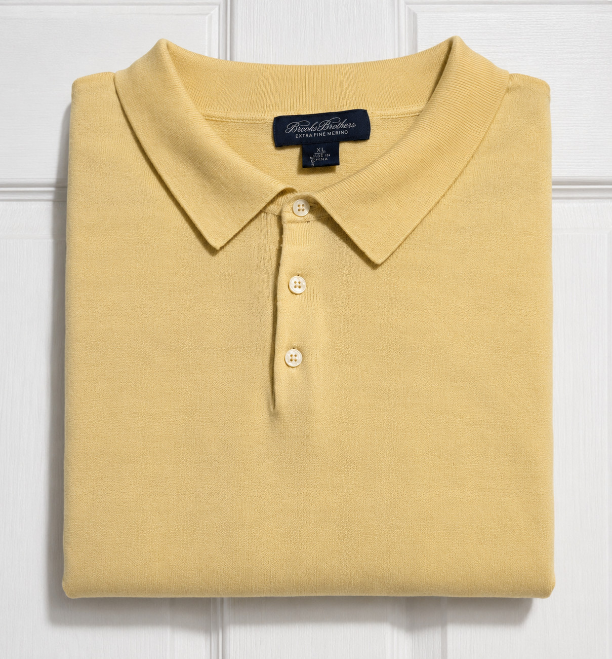 Brooks Brothers Sweater Mens 2XL 100% Merino Wool Polo Collared Casual Yellow