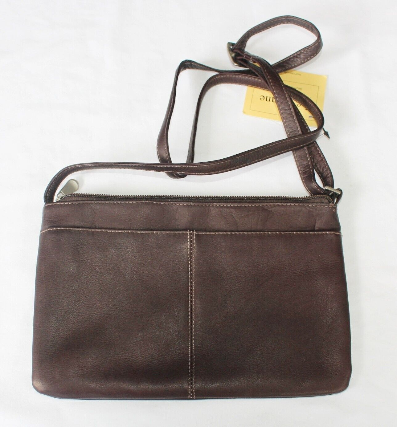 $180 NEW Le Donne Leather CAFE BROWN Purse Crossbody Zipper Snap Pocket NWT