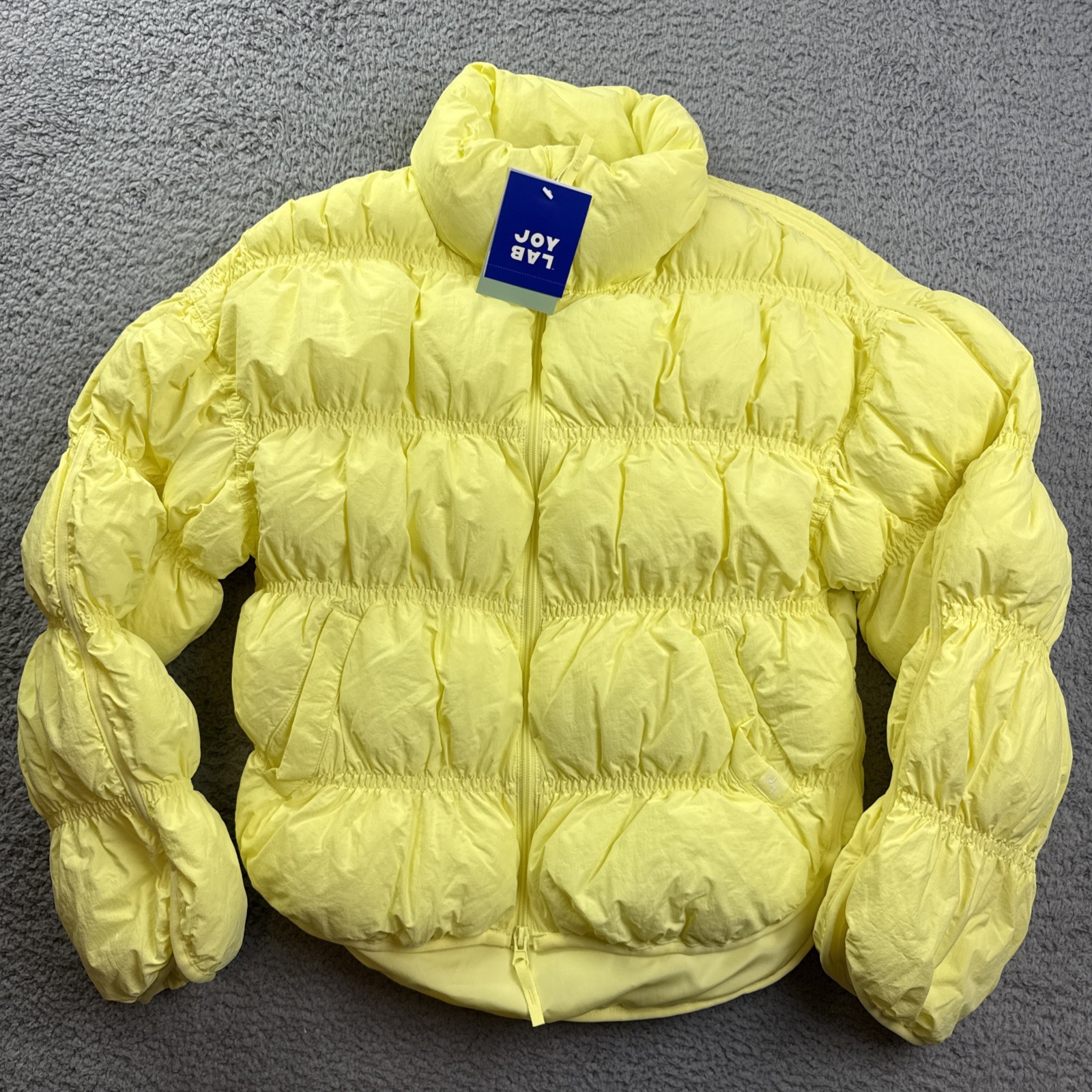 JoyLab Puffer Jacket Womens Small Yellow Loose Fit Quilted Short Insulated Warm
