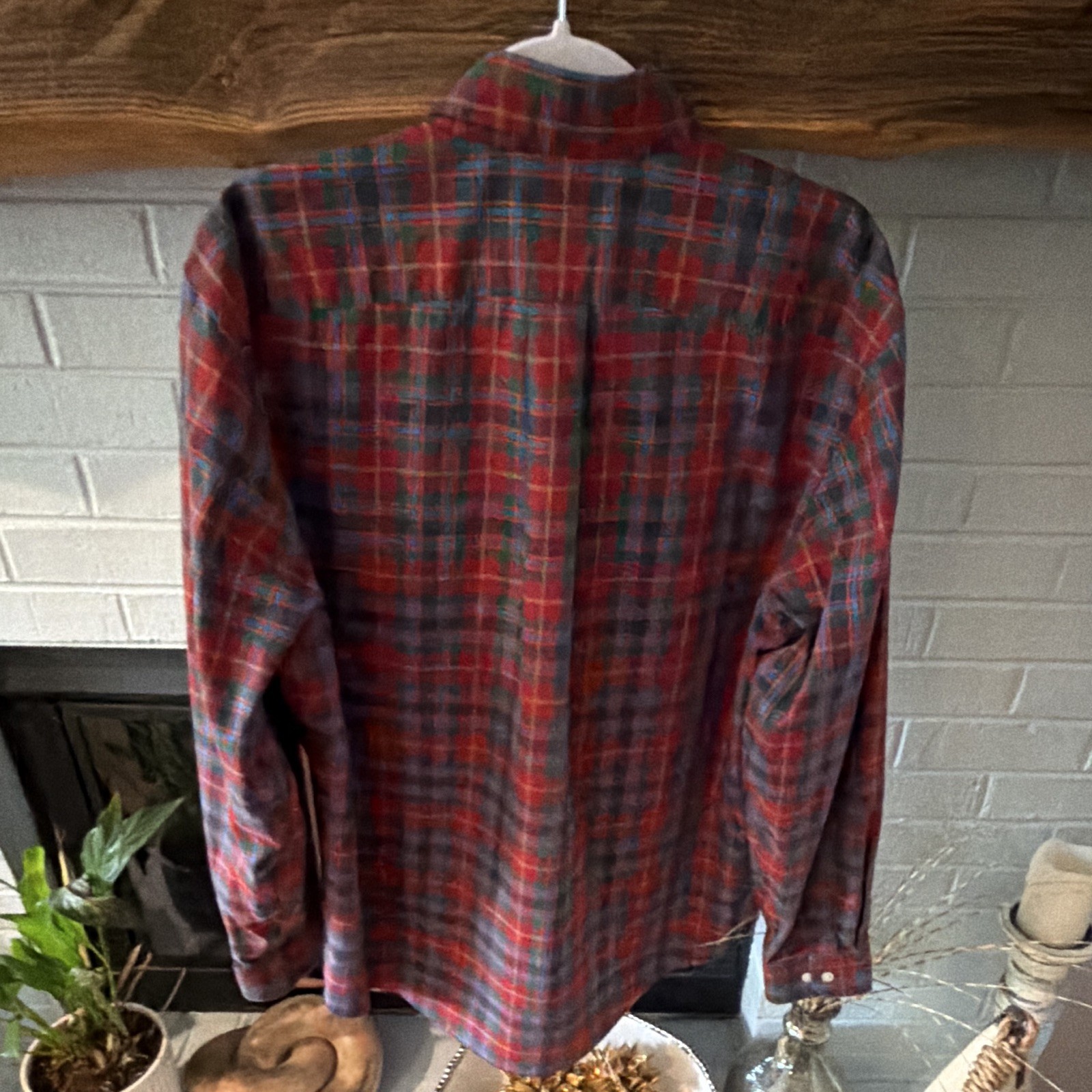 Lands’ End Men’s Plaid Non-Iron BD Dress Shirt L 16-16.5 32/33
