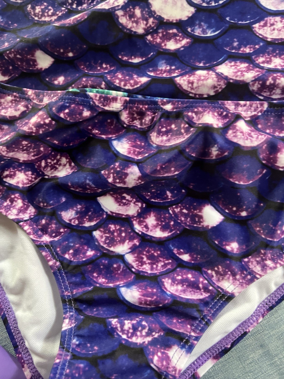NWT Purple Mermaid Scales Swimsuit 3 pieces Tankini Skirt Size 10 Youth