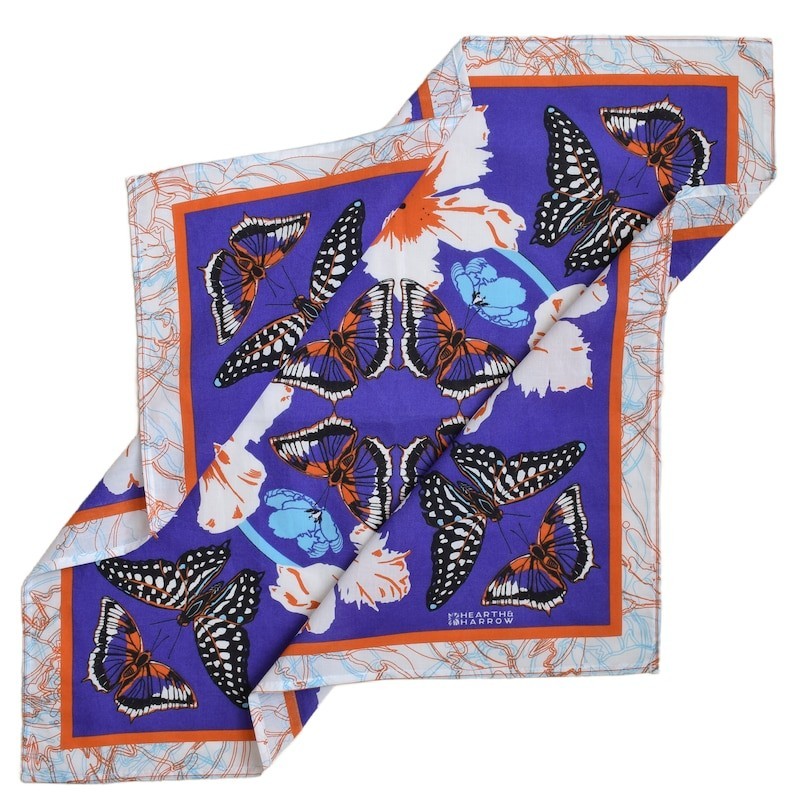 Butterfly Bandana: Soft 100% Cotton Handkerchief Hand Screen Printed Pollinator