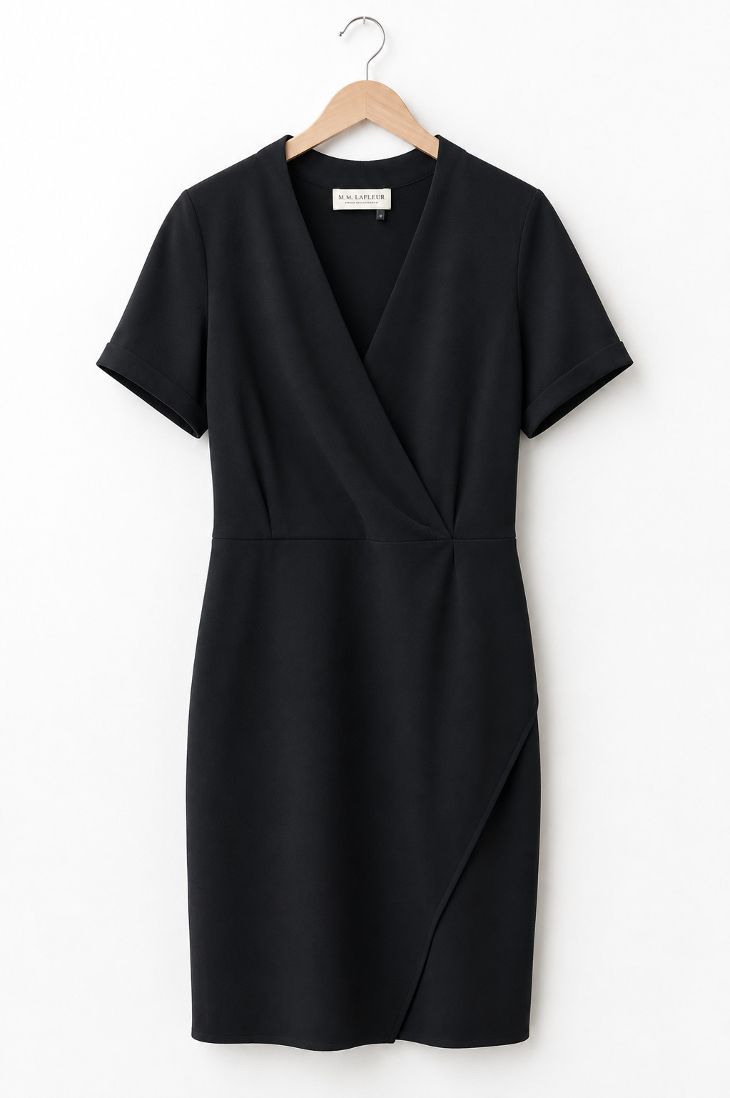 MM LAFLEUR Tory dres V Neck Cap Sleeve Faux Wrap TorSz 12 Black 43-10