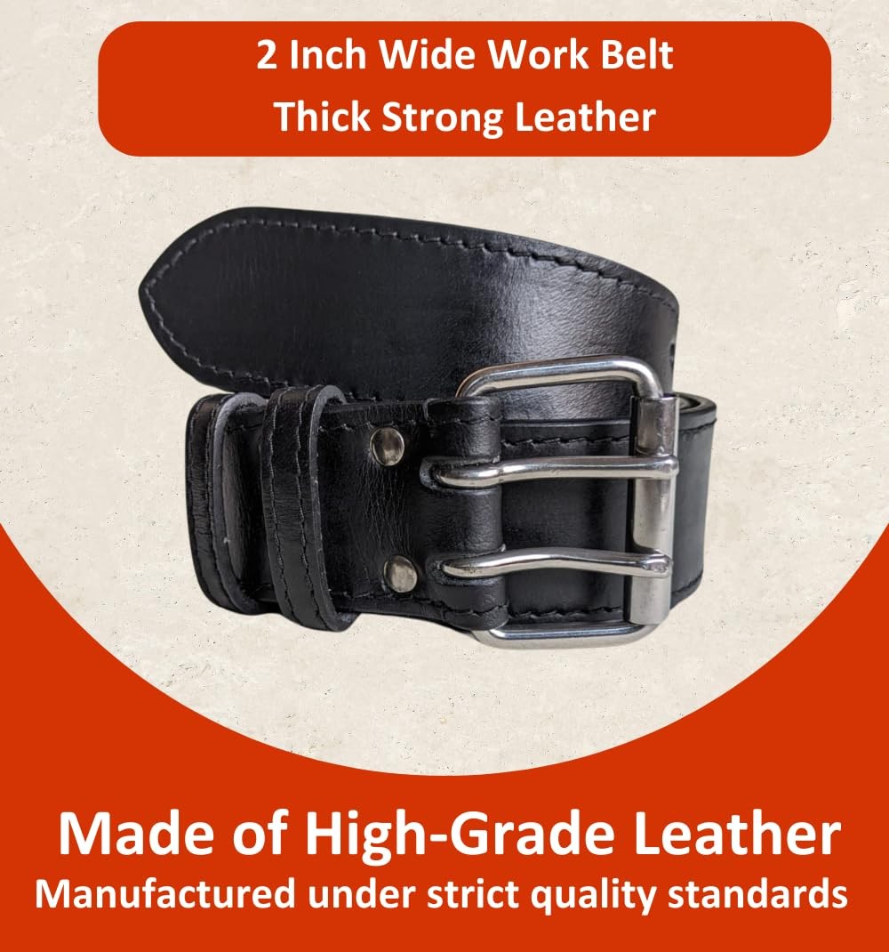 Leatherow 2 Inch Wide Leather Tool Belt for Men Work | 40″-55″, Black