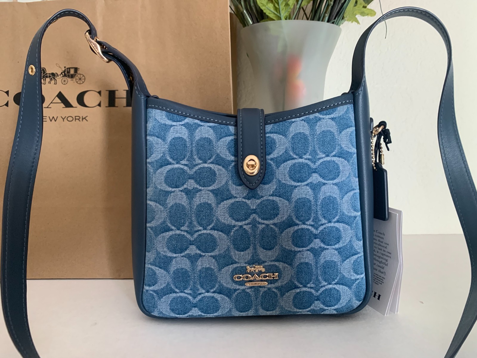 NWT Coach CCZ44 Hadley Mini Crossbody Bag In Signature Denim & Leather Indigo