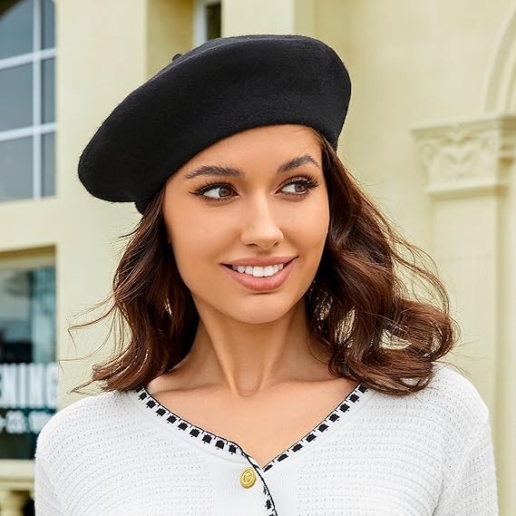 Gorro Vasco De Artista De Boina Francesa Para Mujeres Y Niñas, Color Negro NUEVO
