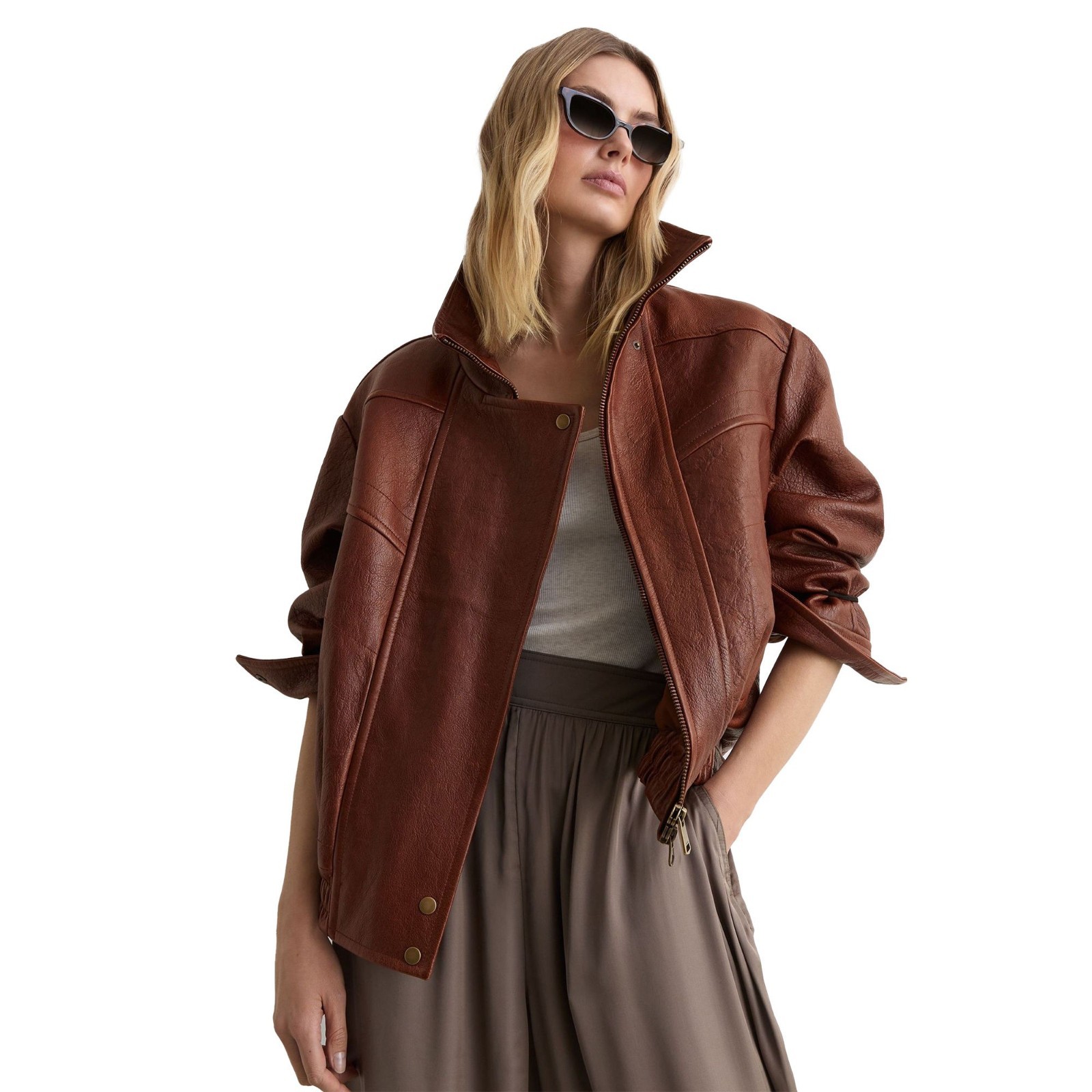 Women Real Leather Jacket Brown Oversized Streetwear B2K Fashion Coat Gift