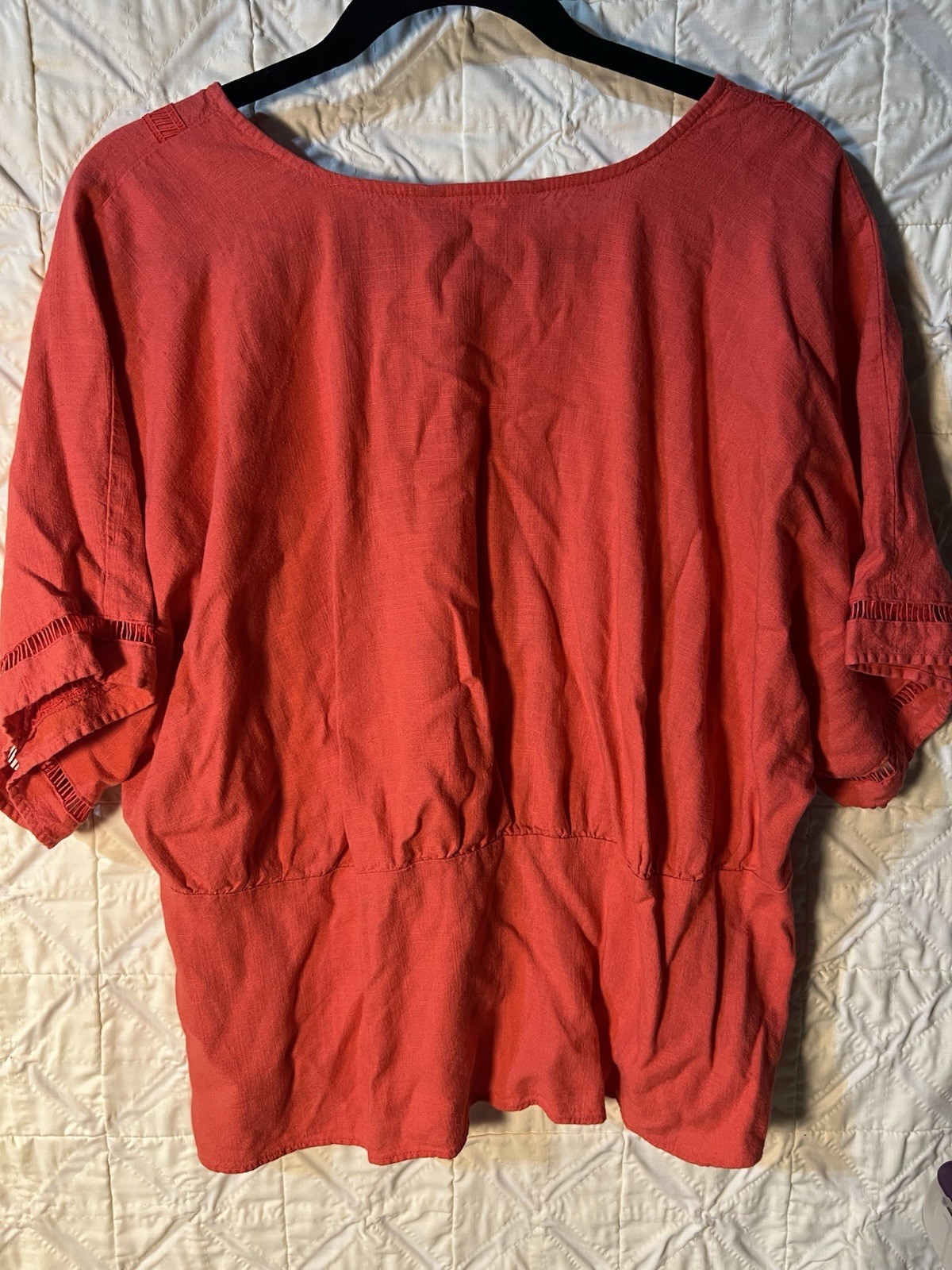 Simply Vera Vera Wang Coral Linen Blend Blouse XXL V Neck Short Sleeve Boho Top
