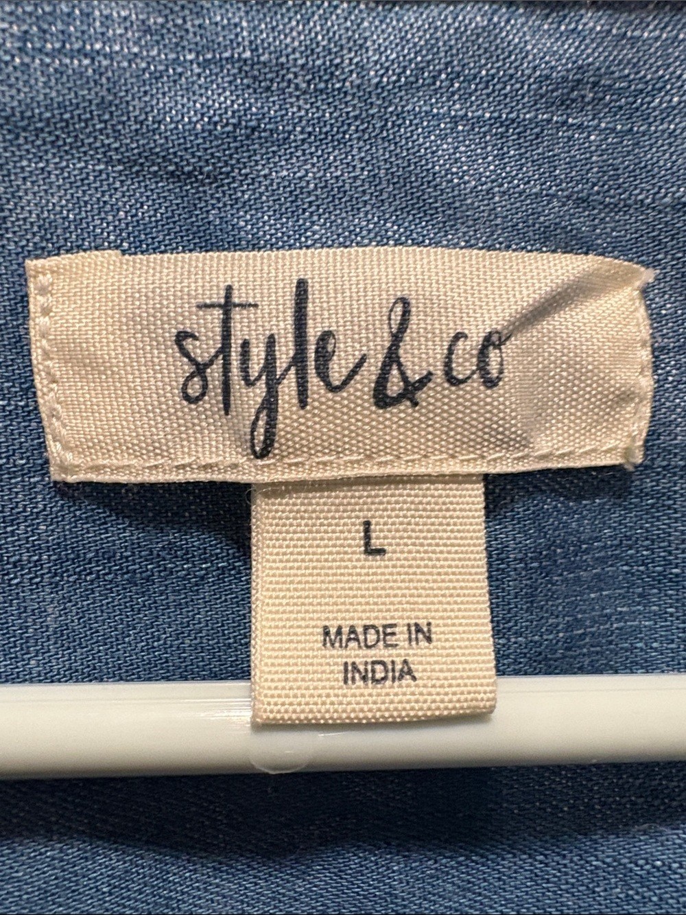 Style & Co Embroidered Chambray Lyocell Button Up Shirt Floral Boho L