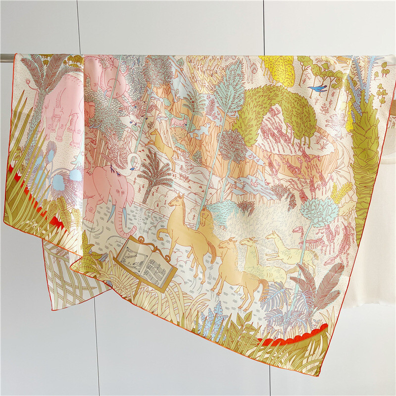12mm Sand Washed Twill 100% Mulberry Silk Shawl, Large Double Sided Print Scarf