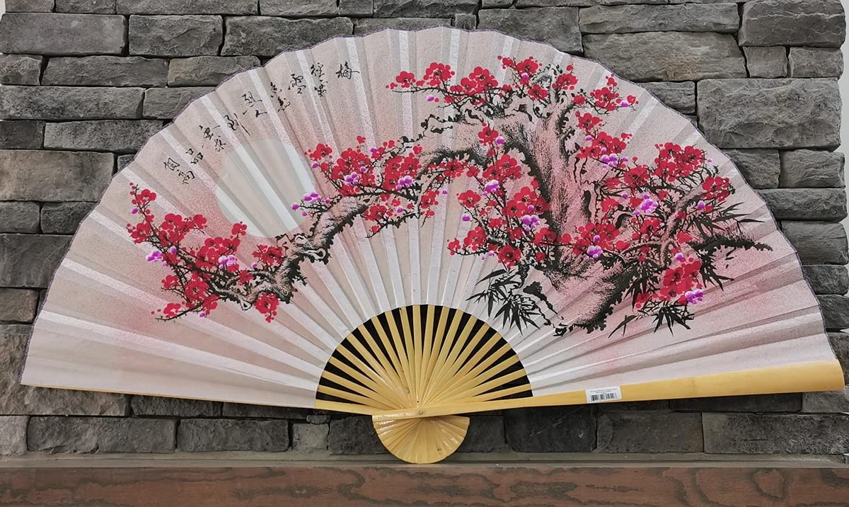 35″ Oriental Feng Shui Wall Fan-Pink Plum Blossom