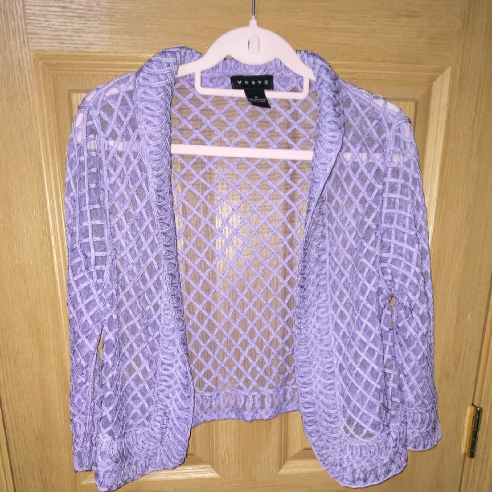weavz Women’s XL Purple Open-Knit Open Front Collared 3/4 Sleeve Cardigan